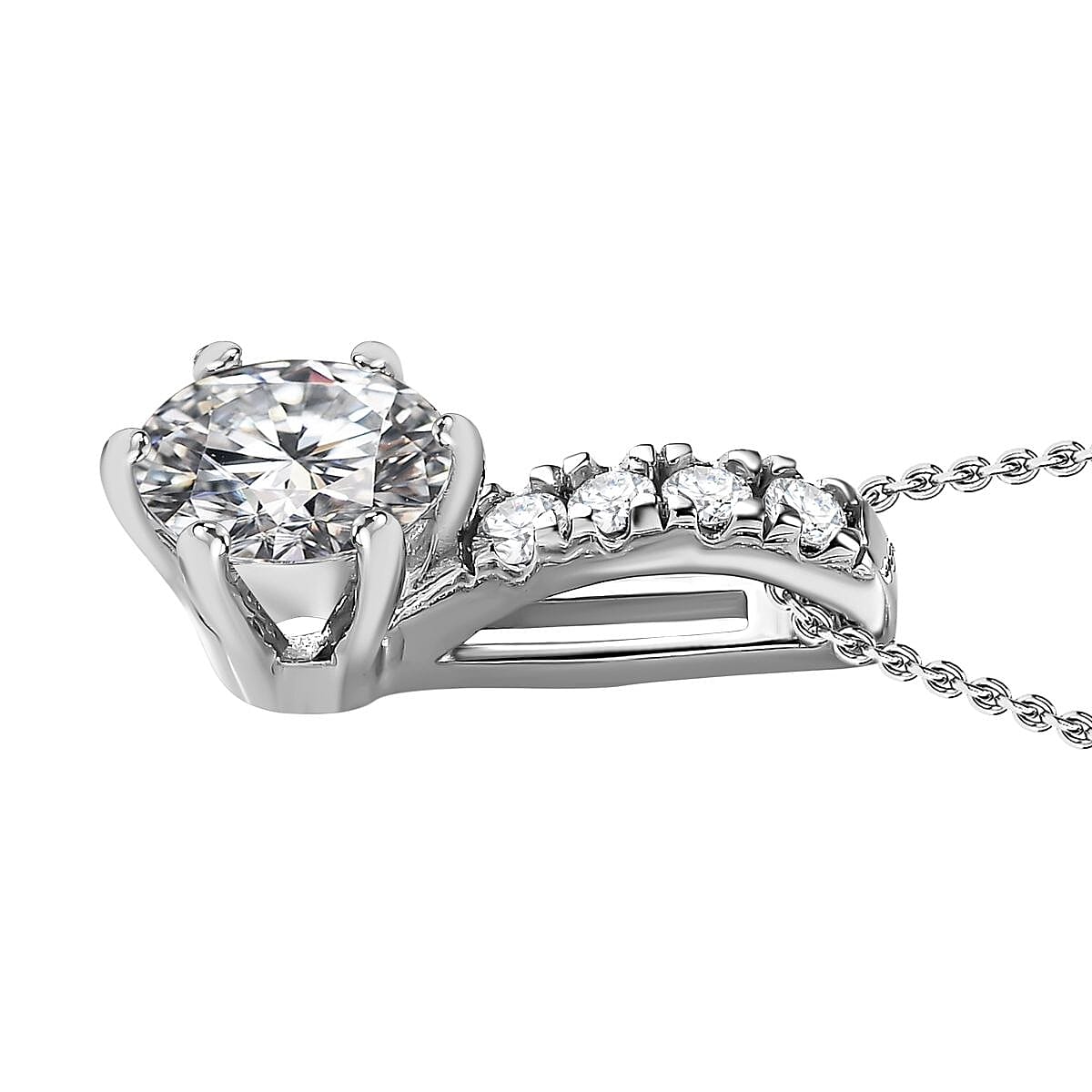 One Time Deal-Moissanite (120 Facets) Pendant with Chain (Size 20) in Platinum Overlay Sterling Silver 3.15 Ct