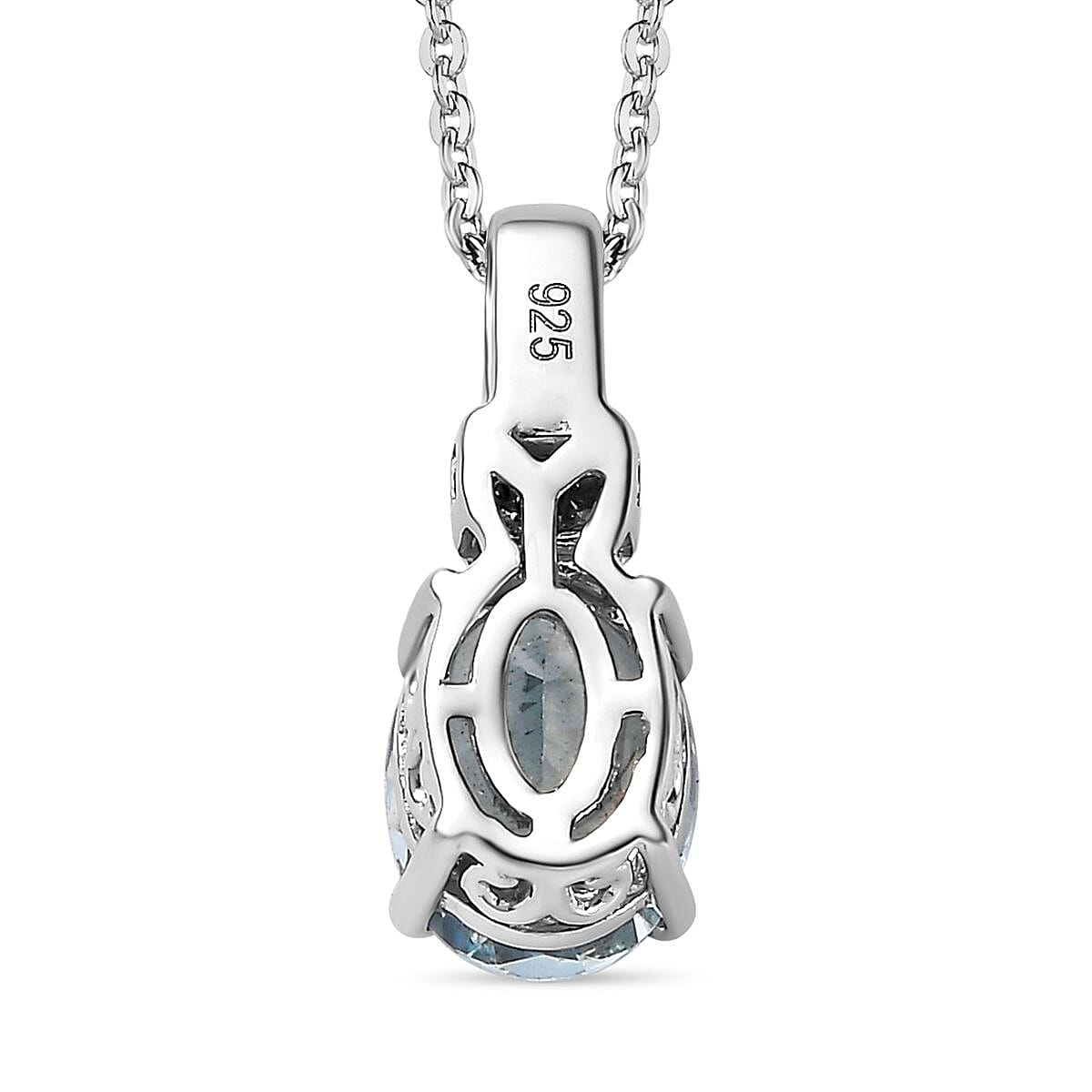 Santamaria Aquamarine,  White Diamond Pendant with Chain (Size 20) in Platinum Overlay Sterling Silver 0.06 ct  1.210  Ct.