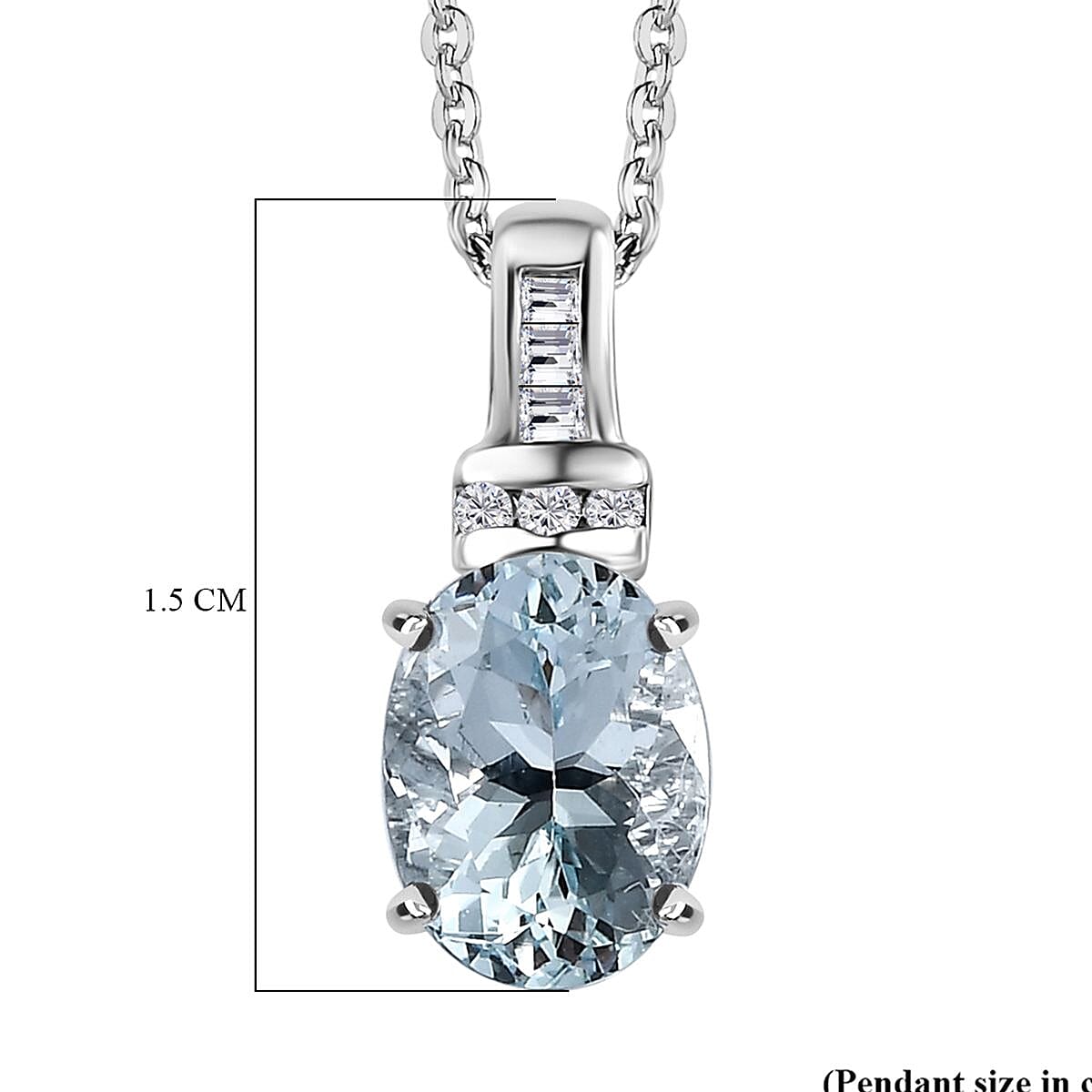 Santamaria Aquamarine,  White Diamond Pendant with Chain (Size 20) in Platinum Overlay Sterling Silver 0.06 ct  1.210  Ct.