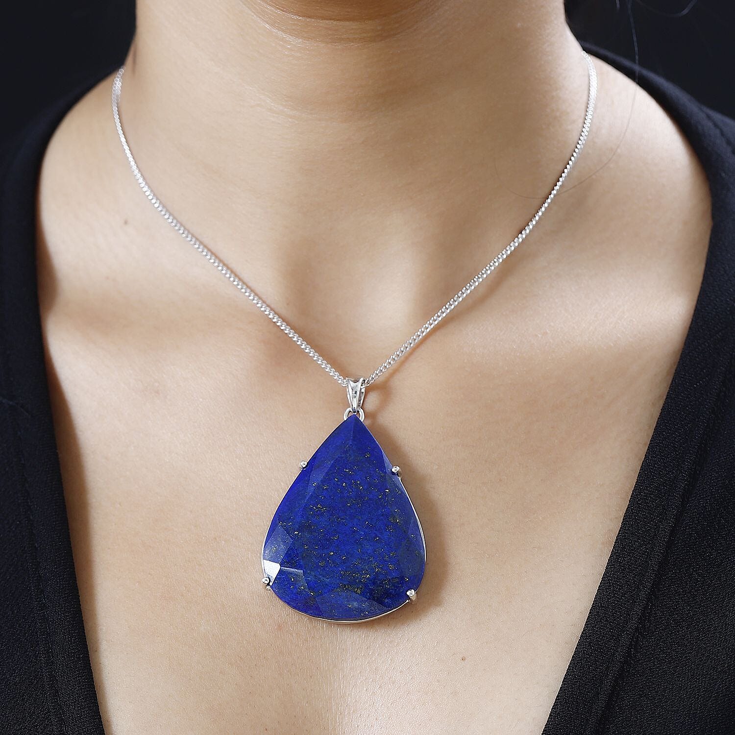 First Time Ever- Lapis Lazuli  Pendant with Chain (Size 20) in Platinum Overlay Sterling Silver 103.00 Ct, Silver Wt 12.25 GM