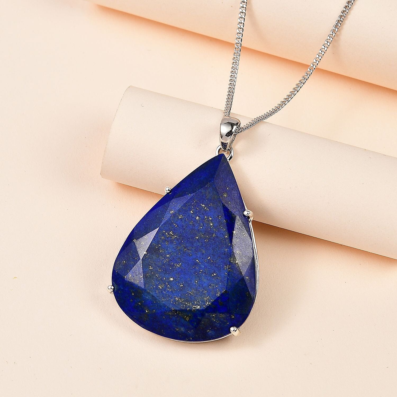 First Time Ever- Lapis Lazuli  Pendant with Chain (Size 20) in Platinum Overlay Sterling Silver 103.00 Ct, Silver Wt 12.25 GM