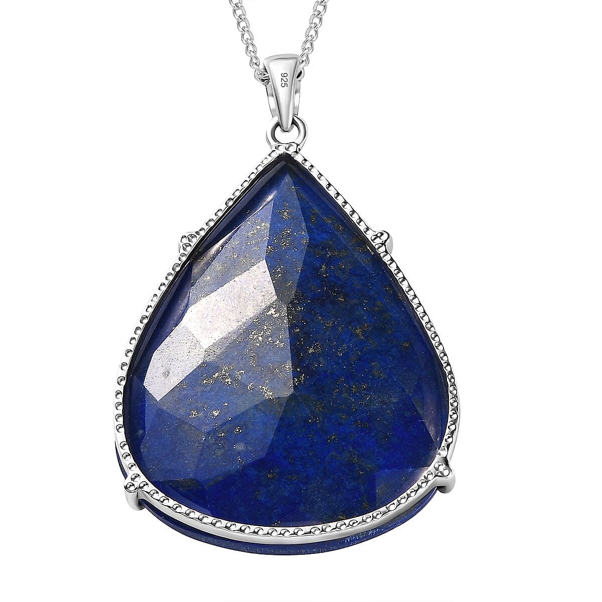 First Time Ever- Lapis Lazuli  Pendant with Chain (Size 20) in Platinum Overlay Sterling Silver 103.00 Ct, Silver Wt 12.25 GM
