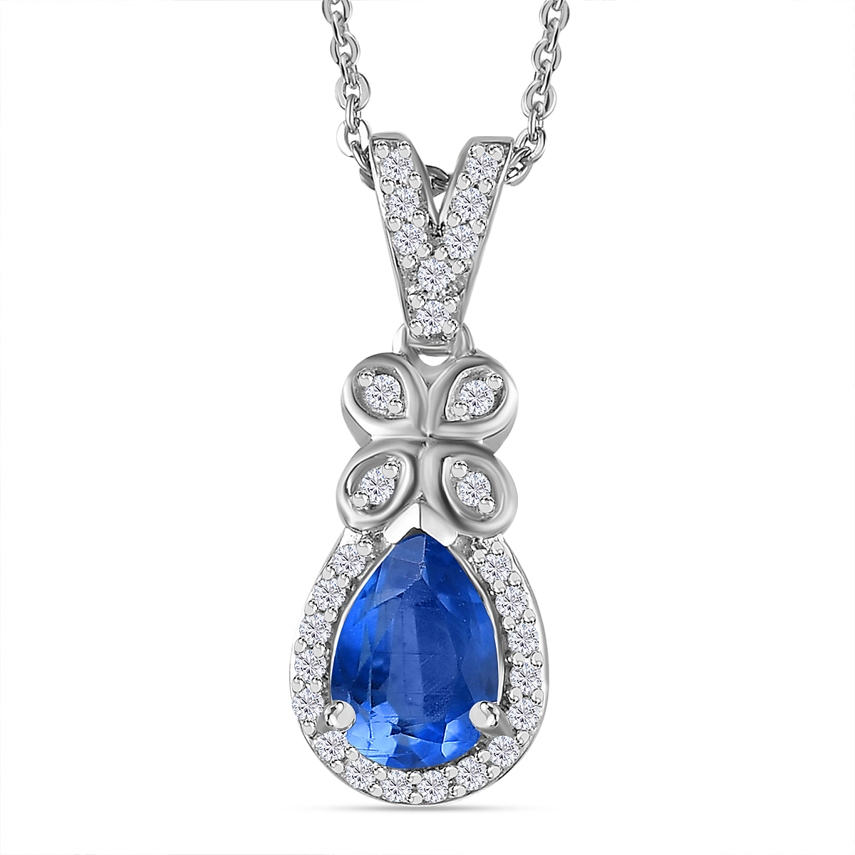 Natural Himalayan Kyanite & Natural Zircon Pendant with Chain (Size 20) in Platinum Overlay Sterling Silver 1.15 Ct.