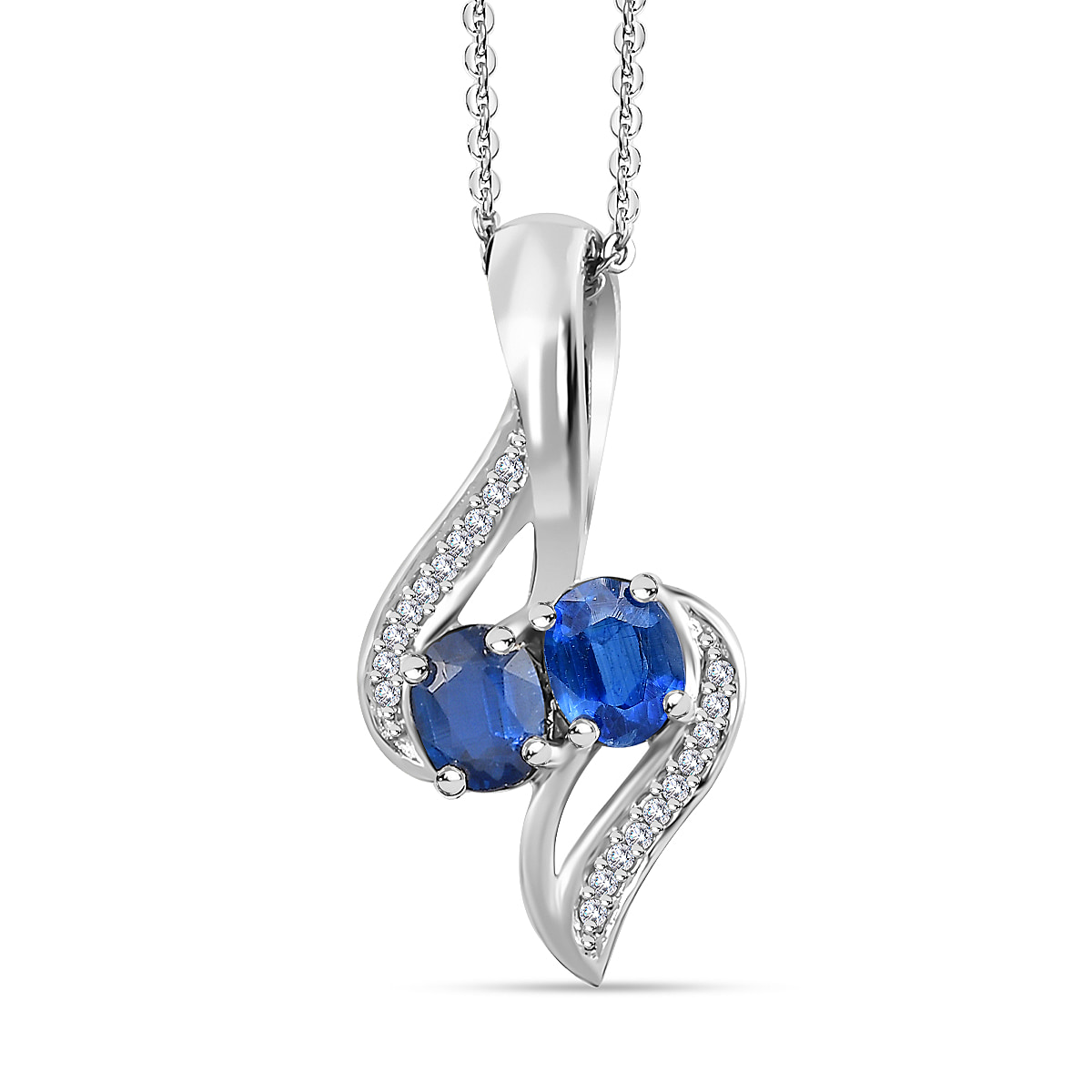 Natural Himalayan Kyanite & White Zircon Pendant with Chain (Size 20) in Platinum Overlay Sterling Silver 1.10 Ct.