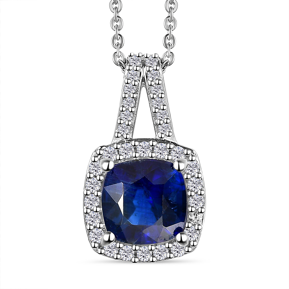 Natural Himalayan Kyanite & Natural Zircon Pendant with Chain (Size 20) in Platinum Overlay Sterling Silver 2.33 Ct.