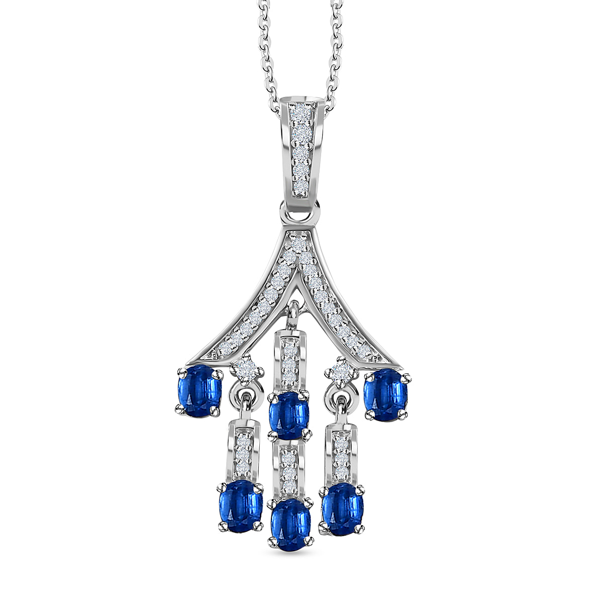 Natural Himalayan Kyanite & Natural Zircon Pendant with Chain (Size 20) in Platinum Overlay Sterling Silver 2.00 Ct