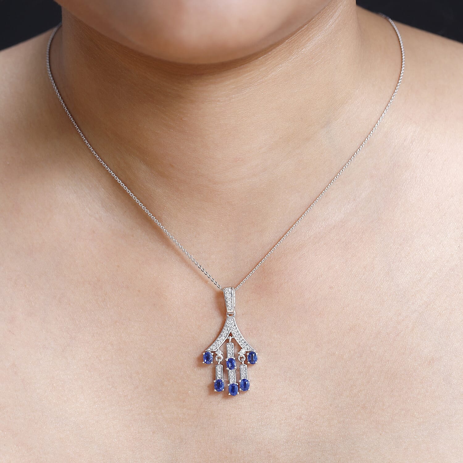 Natural Himalayan Kyanite & Natural Zircon Pendant with Chain (Size 20) in Platinum Overlay Sterling Silver 2.00 Ct