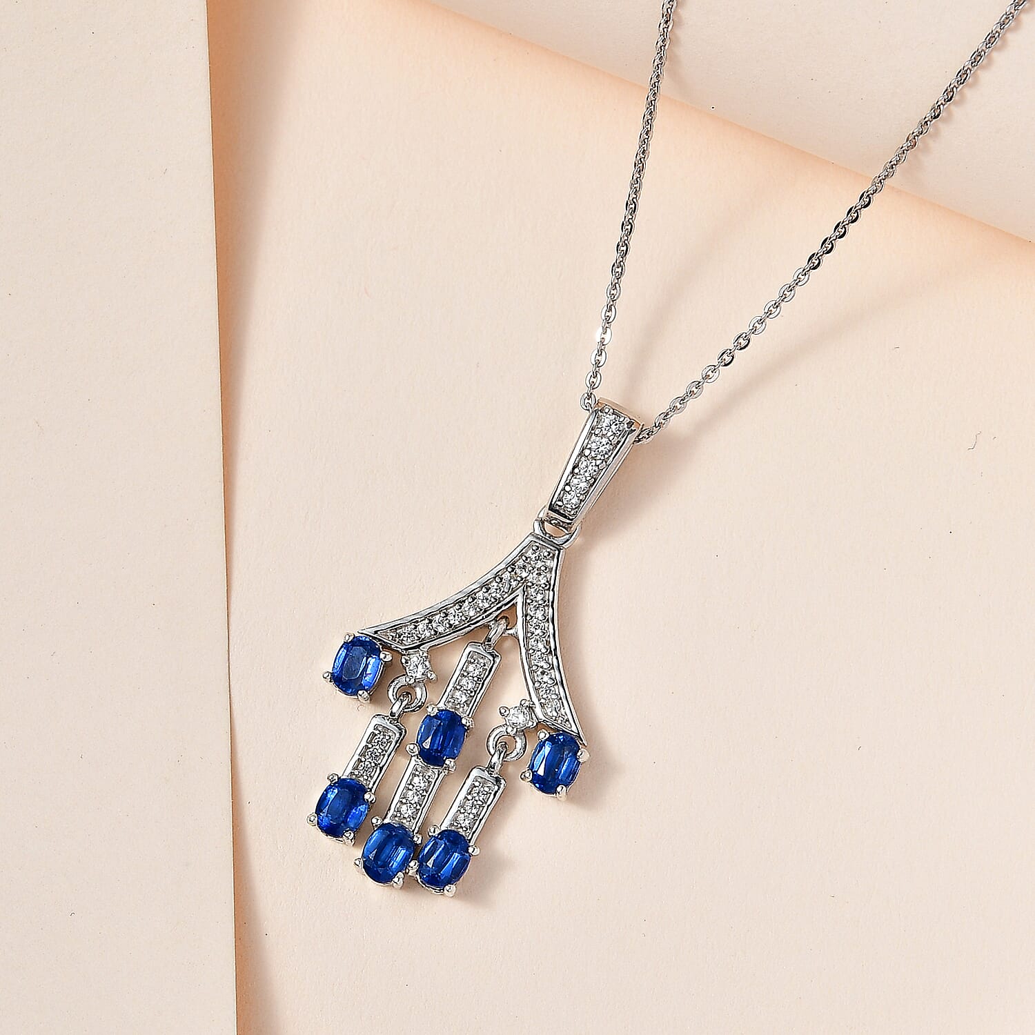 Natural Himalayan Kyanite & Natural Zircon Pendant with Chain (Size 20) in Platinum Overlay Sterling Silver 2.00 Ct