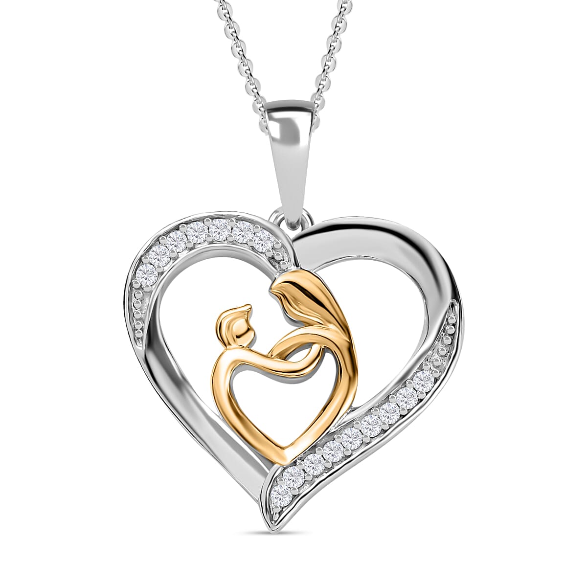 Moissanite Pendant with Chain (Size 20) in Platinum Overlay Sterling Silver Silver Wt. 6.4 Gms