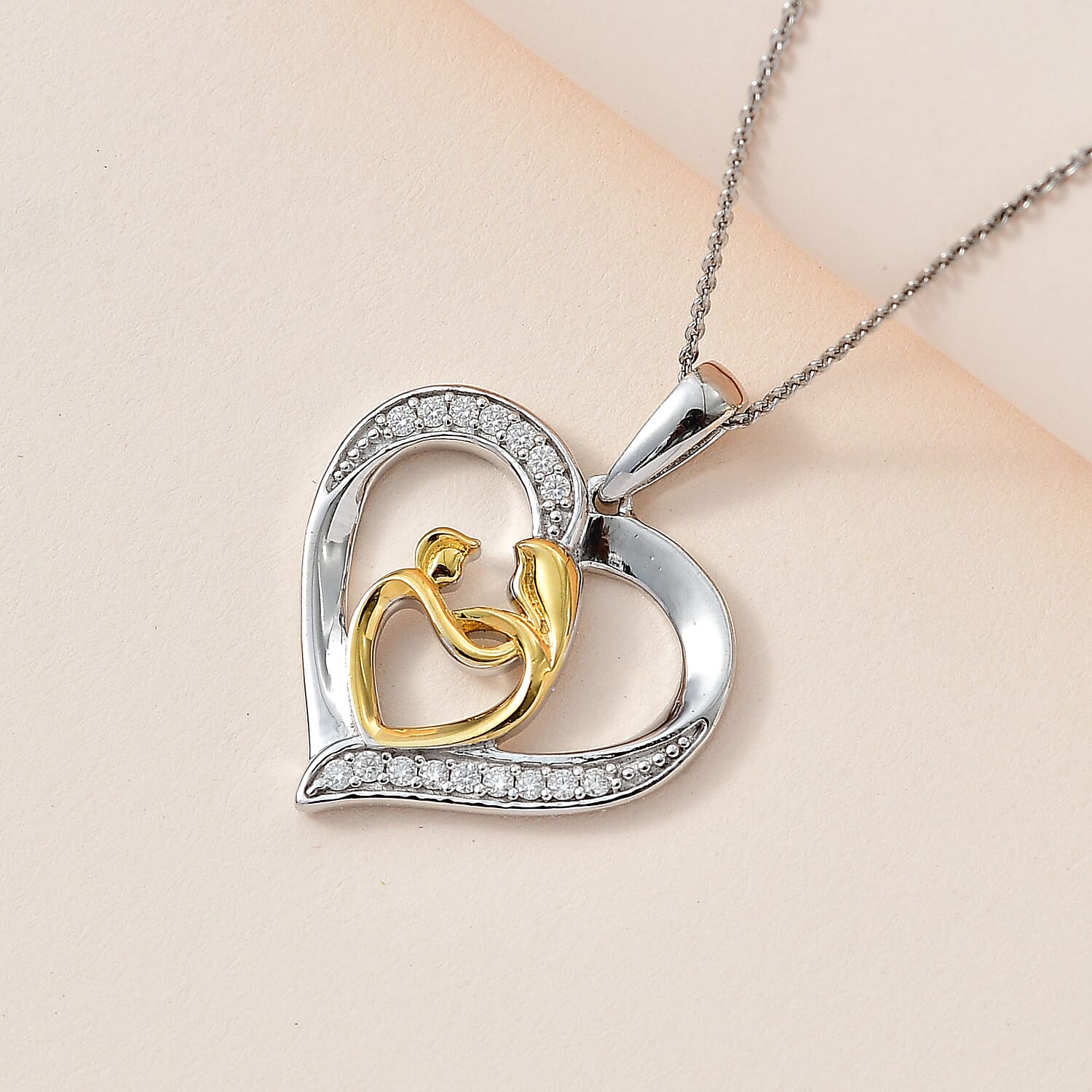Moissanite Pendant with Chain (Size 20) in Platinum Overlay Sterling Silver Silver Wt. 6.4 Gms