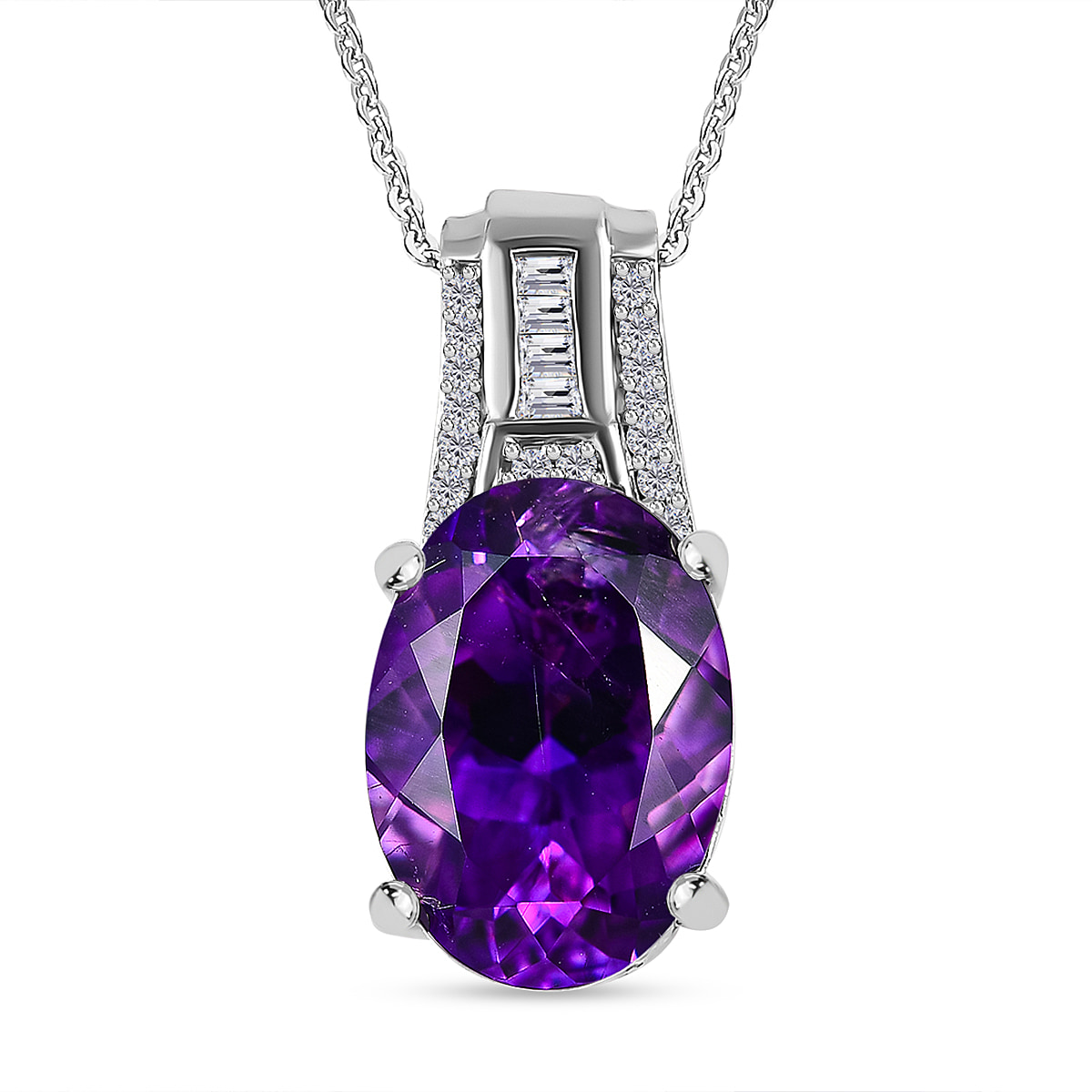 Moroccan Amethyst & Natural Zircon Pendant with Chain (Size 20) in Platinum Overlay Sterling Silver 6.10 Ct.