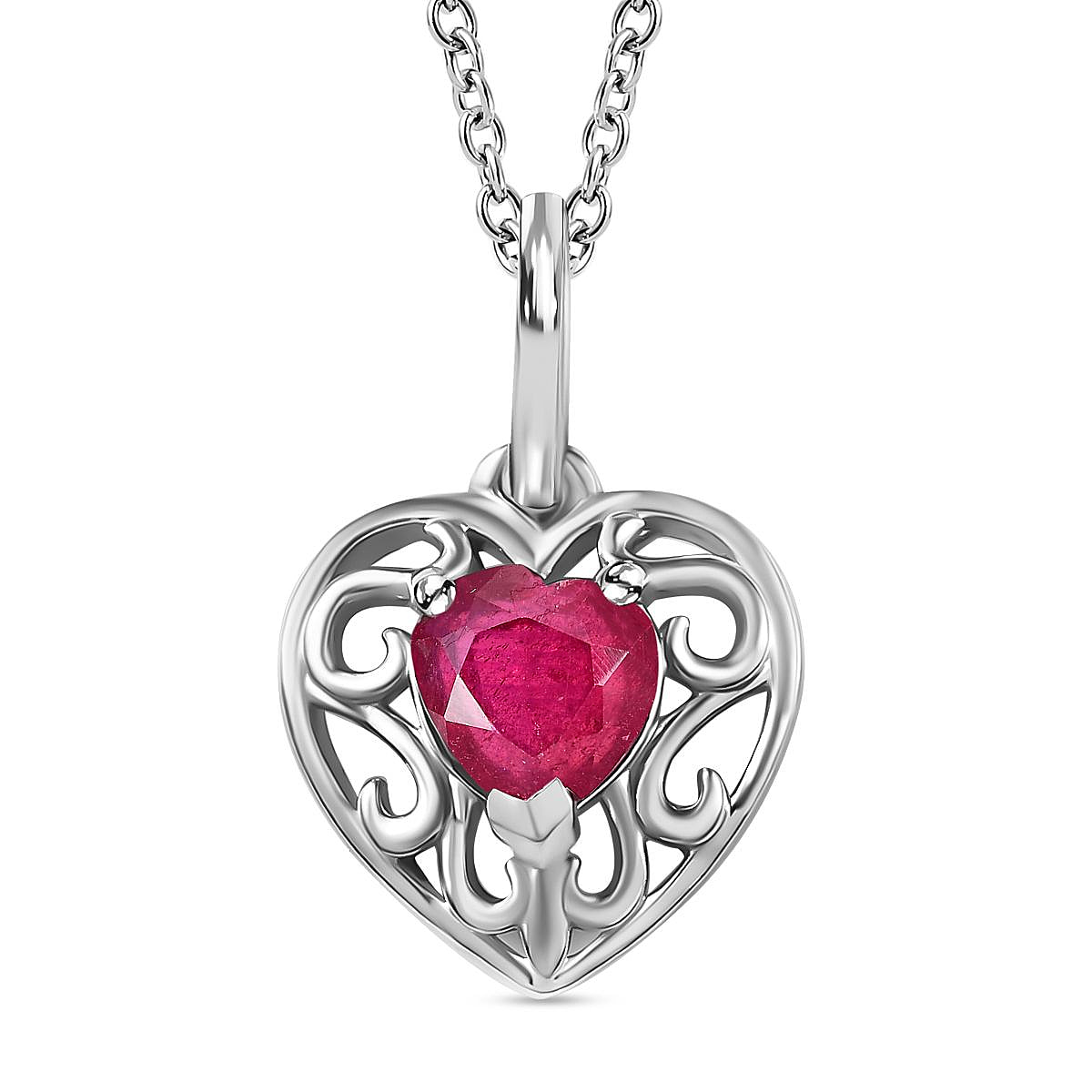 Ruby(FF) Pendant with Chain (Size 20) in Platinum Overlay Sterling Silver 1.25 Ct