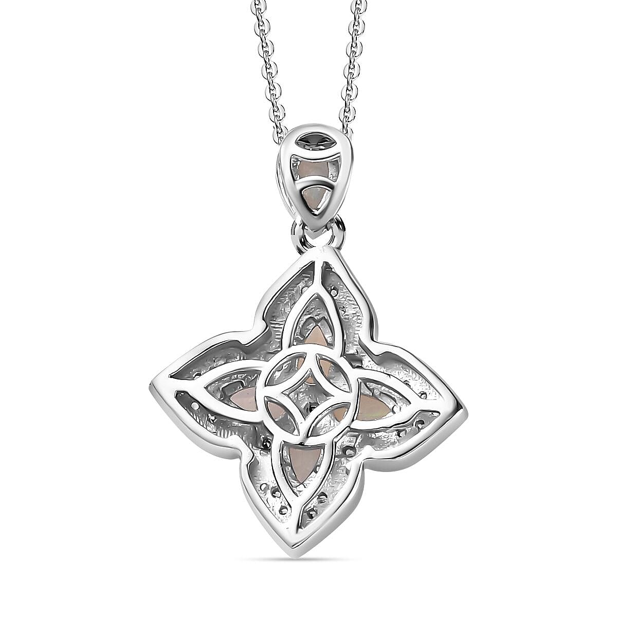 Ethiopian Welo Opal & Natural Zircon Pendant with Chain (Size 20) in Platinum Overlay Sterling Silver 1.00 Ct.