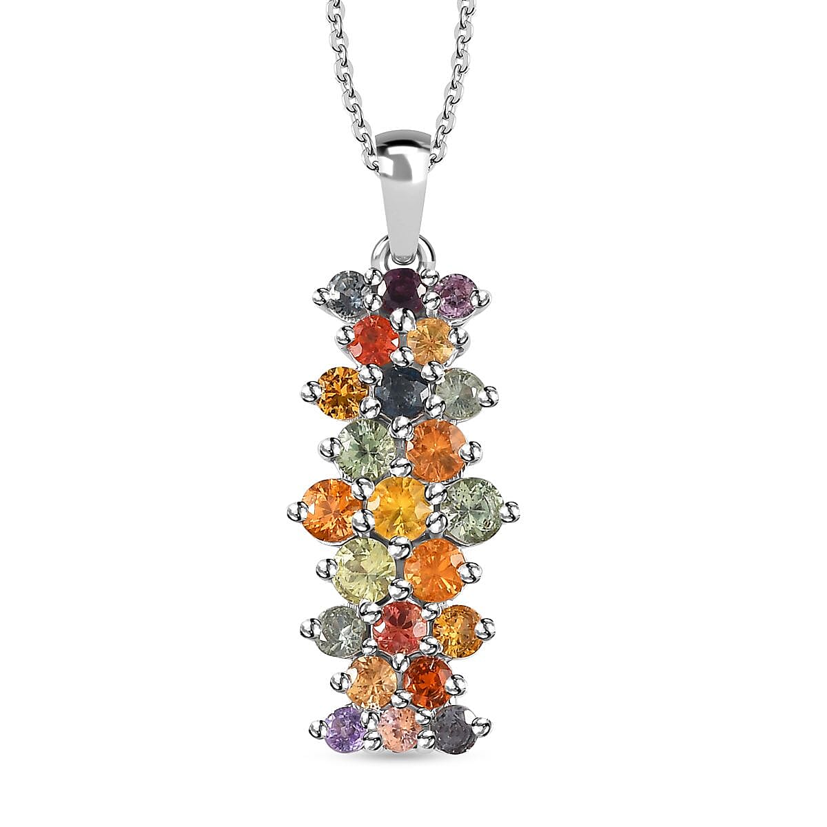 Rainbow Sapphire Pendant with Chain (Size 20) in Platinum Overlay Sterling Silver 3.00 Ct.
