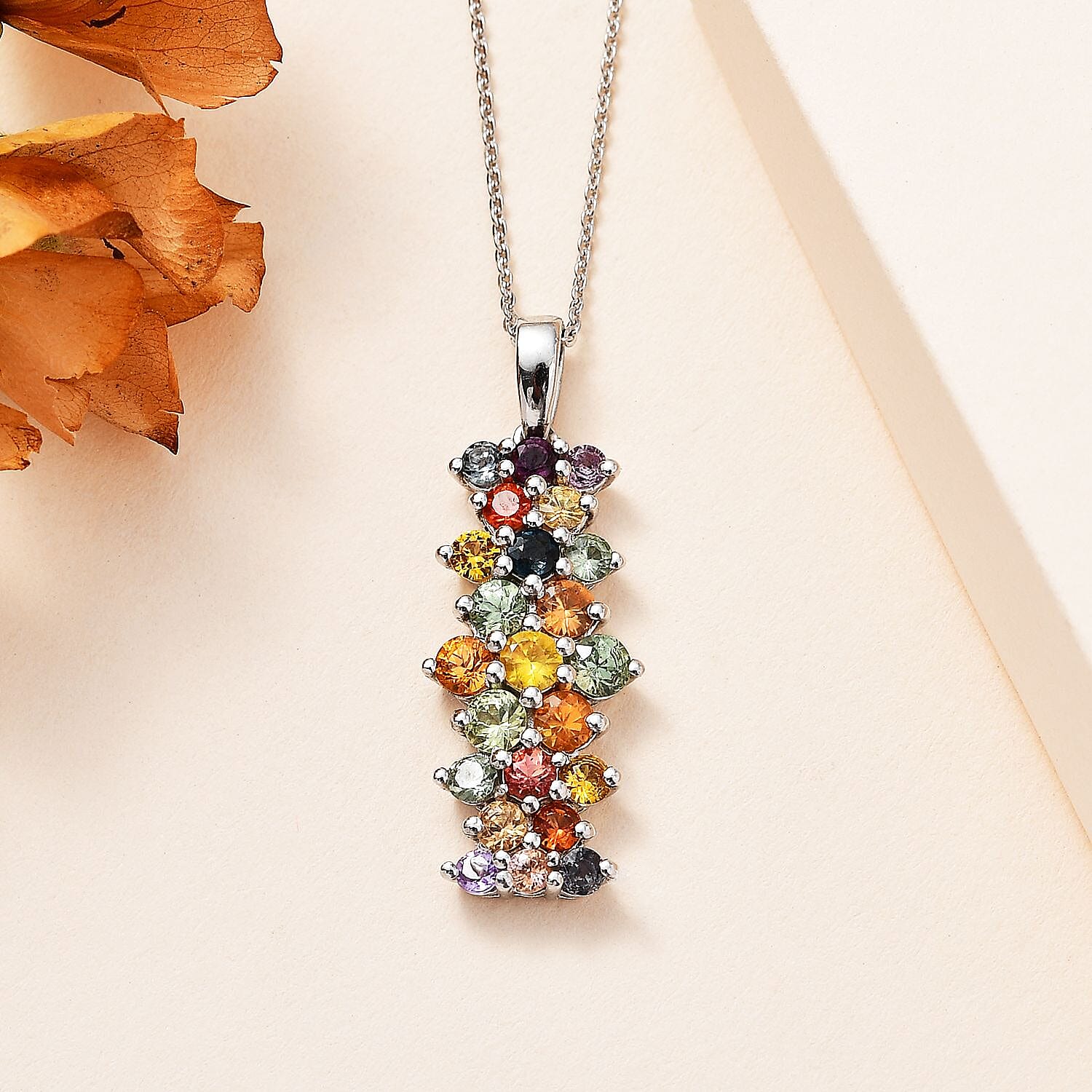 Rainbow Sapphire Pendant with Chain (Size 20) in Platinum Overlay Sterling Silver 3.00 Ct.