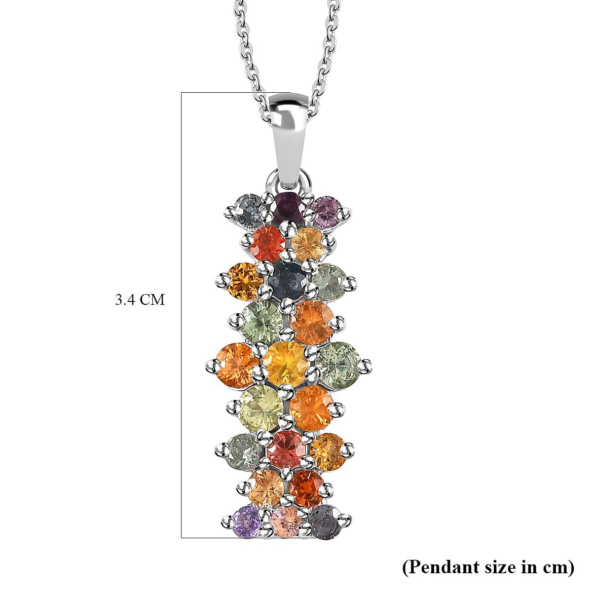 Rainbow Sapphire Pendant with Chain (Size 20) in Platinum Overlay Sterling Silver 3.00 Ct.