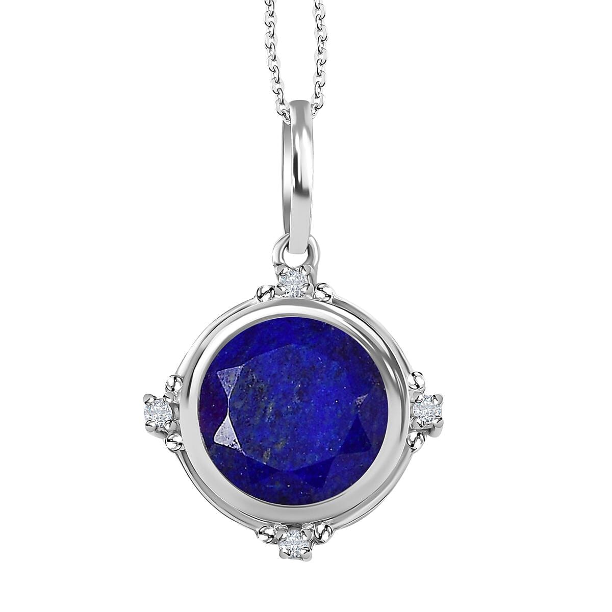 Lapis Lazuli & Natural Zircon Pendant with Chain (Size 20) in Platinum Overlay Silver 6.95 Ct, Silver Wt. 6.40 Gms