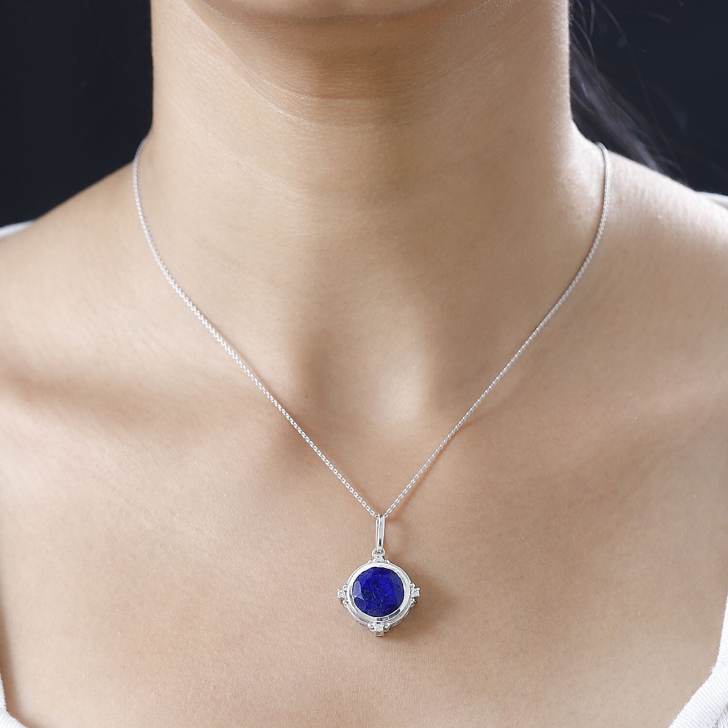 Lapis Lazuli & Natural Zircon Pendant with Chain (Size 20) in Platinum Overlay Silver 6.95 Ct, Silver Wt. 6.40 Gms