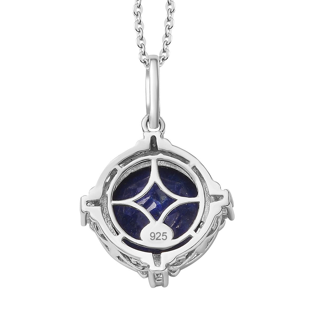 Lapis Lazuli & Natural Zircon Pendant with Chain (Size 20) in Platinum Overlay Silver 6.95 Ct, Silver Wt. 6.40 Gms