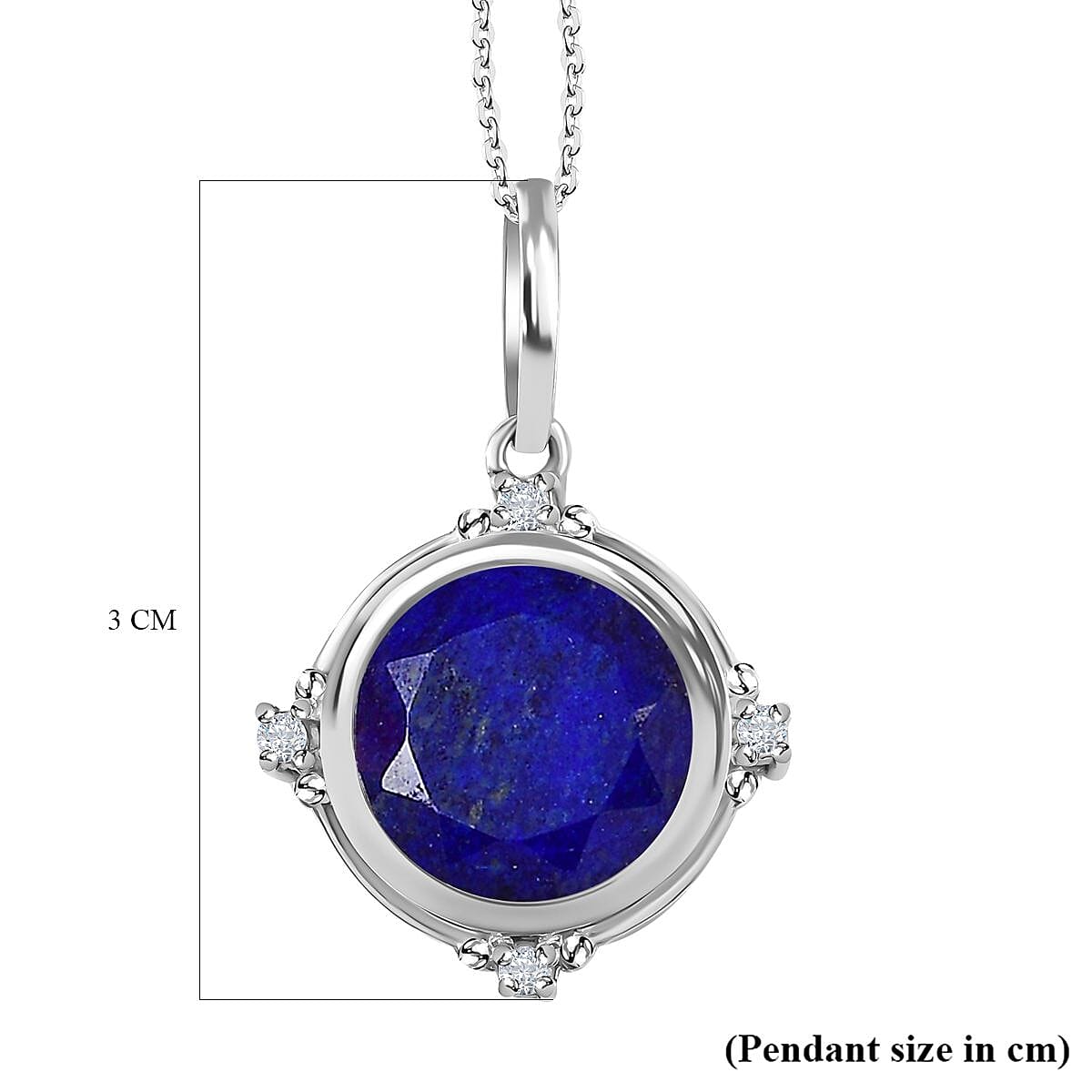 Lapis Lazuli & Natural Zircon Pendant with Chain (Size 20) in Platinum Overlay Silver 6.95 Ct, Silver Wt. 6.40 Gms