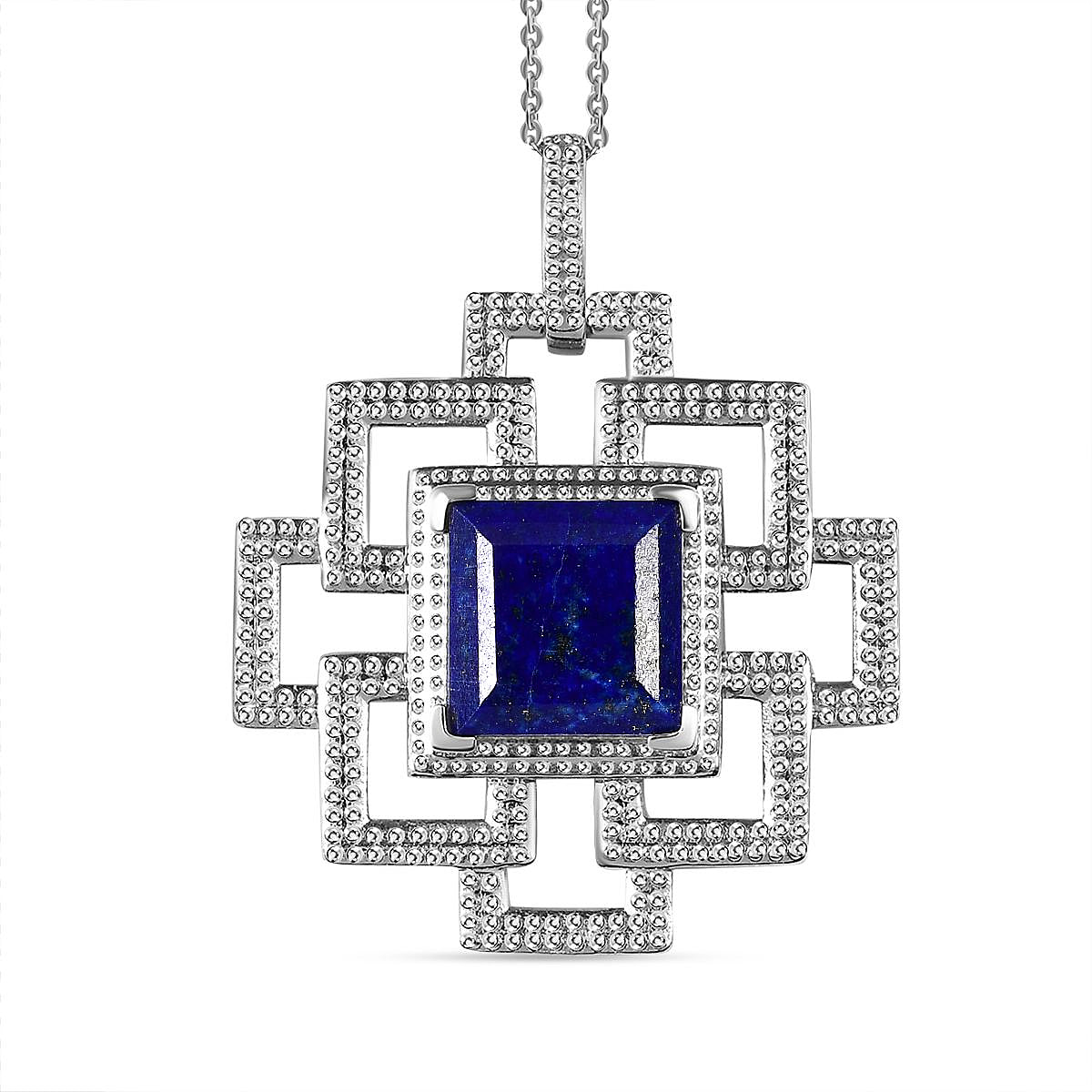 Lapis Lazuli Pendant with Chain (Size 20) in Platinum Overlay Sterling Silver 9.00 Ct, Silver Wt. 6.90 Gms