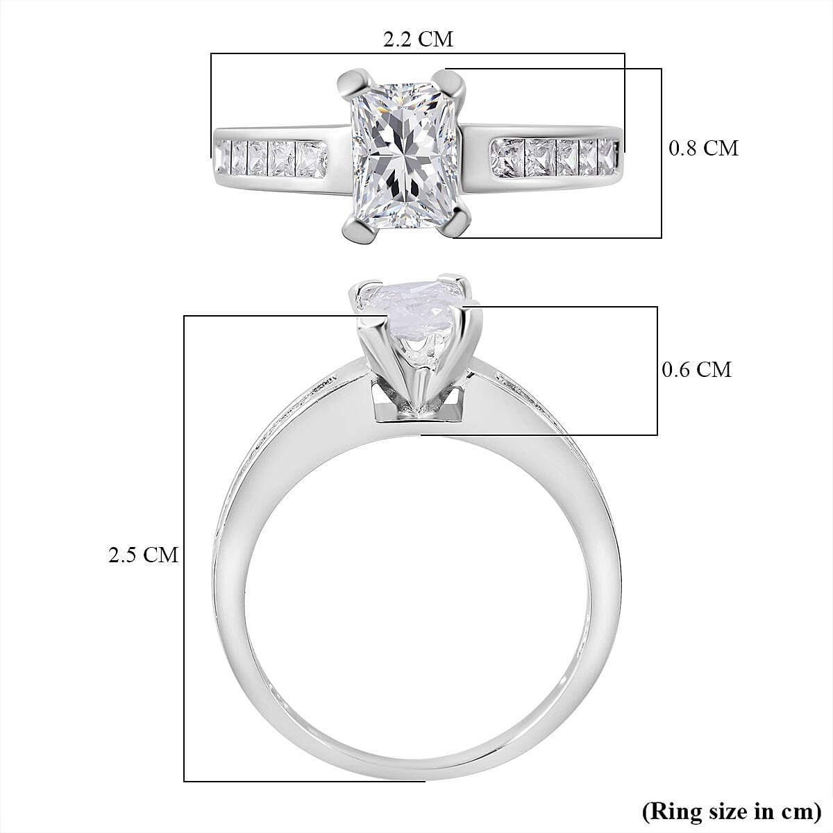 Set of 2 -  White Cubic Zirconia Ring in Rhodium Overlay Sterling Silver 0.98 ct  Silver Wt. 5.63 Gms  3.610  Ct.