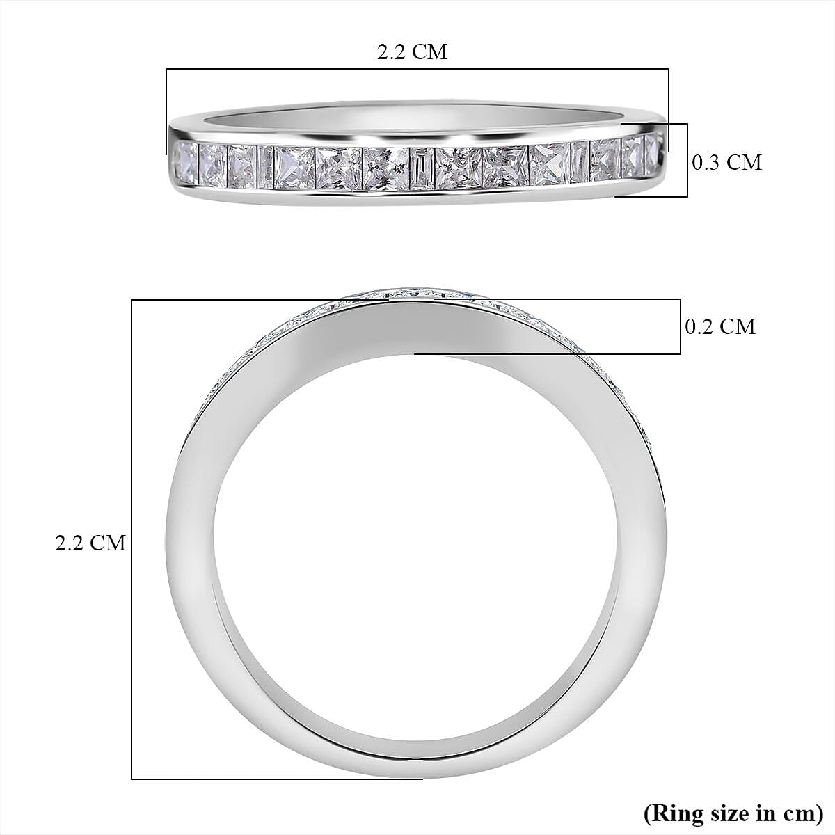 Set of 2 -  White Cubic Zirconia Ring in Rhodium Overlay Sterling Silver 0.98 ct  Silver Wt. 5.63 Gms  3.610  Ct.