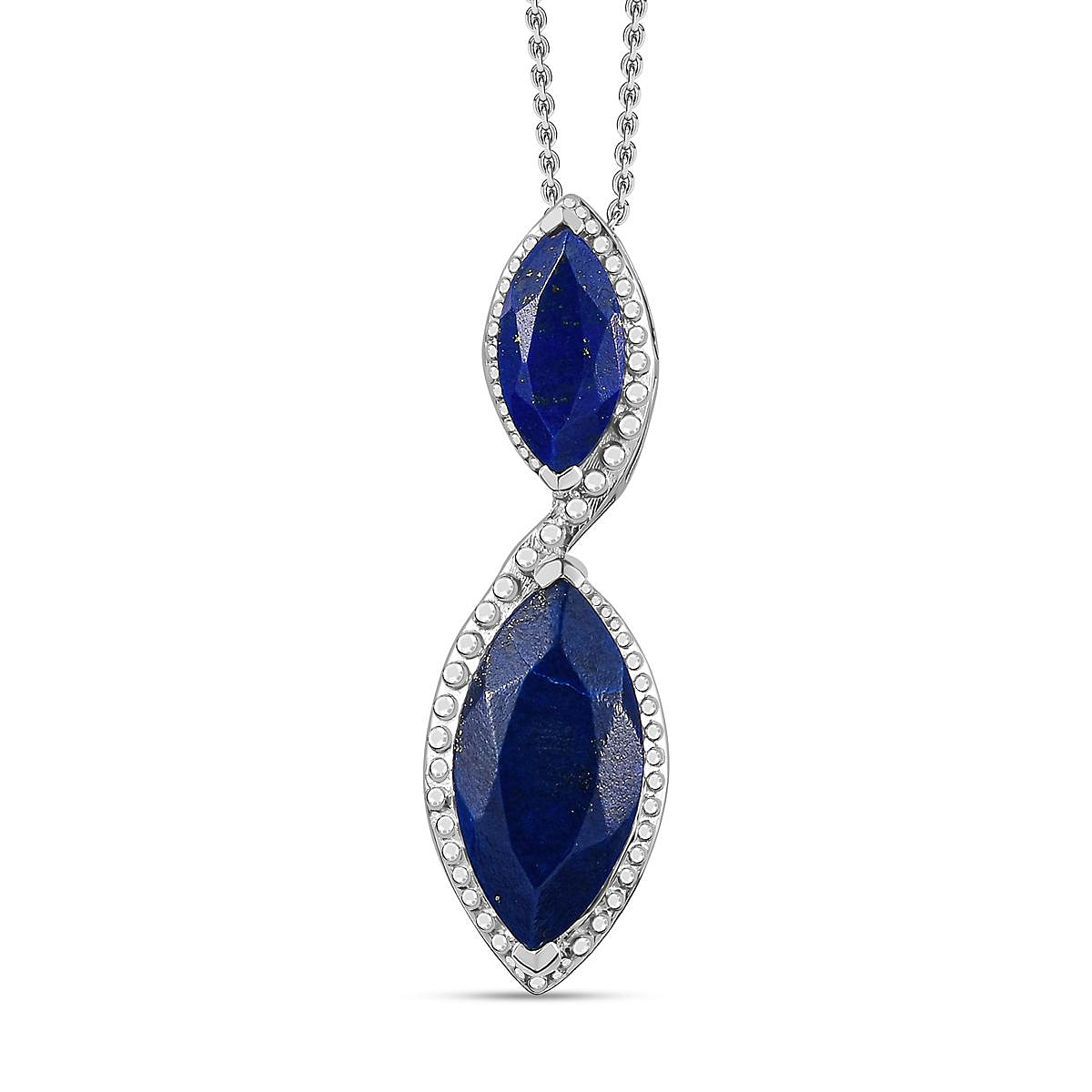 Lapis Lazuli Dangle Pendant with Chain (Size 20) in Platinum Overlay Sterling Silver 8.75 Ct, Silver Wt. 8.32 Gms