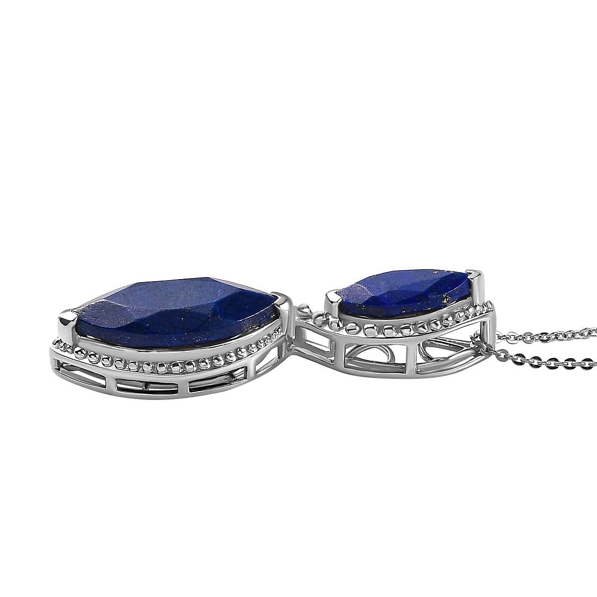 Lapis Lazuli Dangle Pendant with Chain (Size 20) in Platinum Overlay Sterling Silver 8.75 Ct, Silver Wt. 8.32 Gms