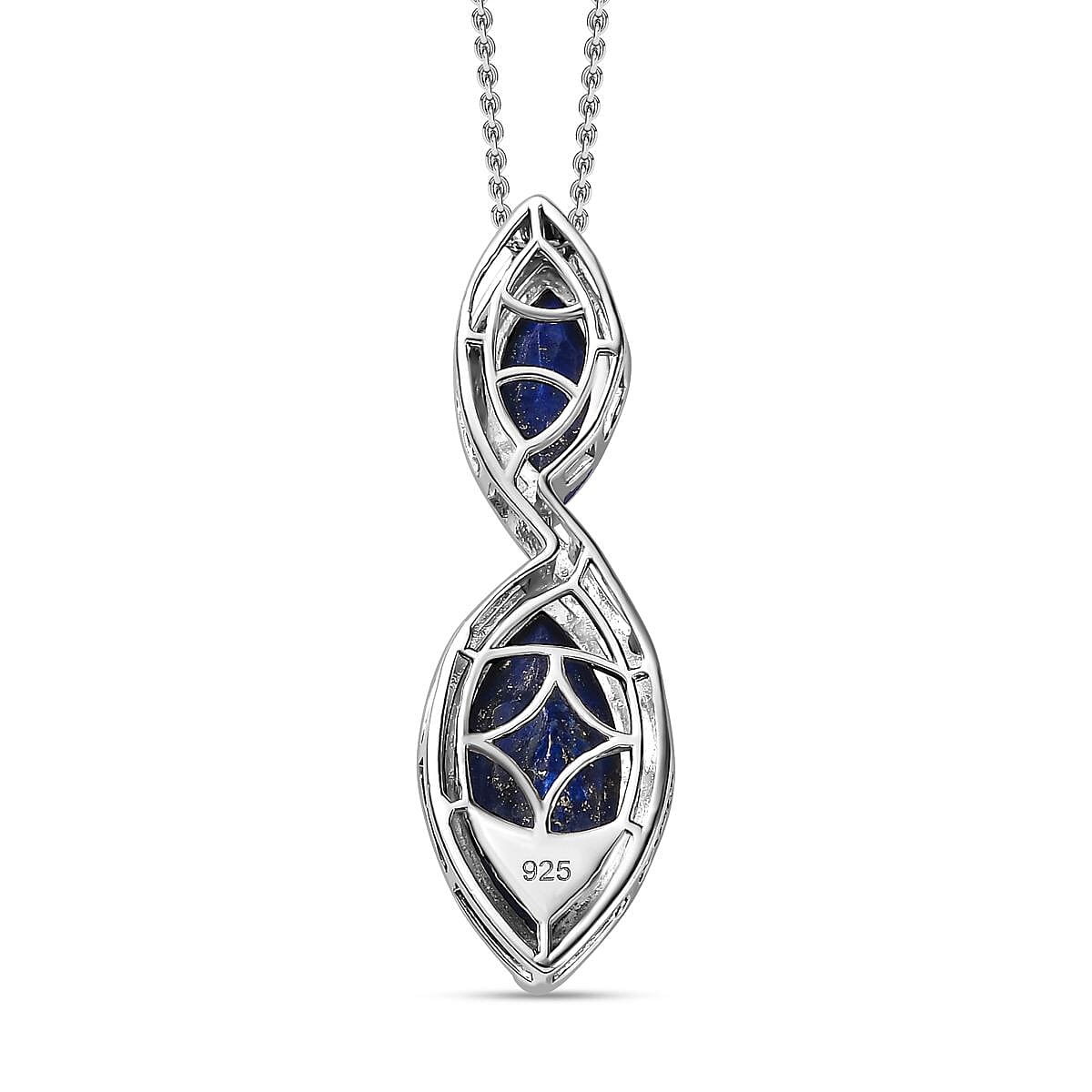 Lapis Lazuli Dangle Pendant with Chain (Size 20) in Platinum Overlay Sterling Silver 8.75 Ct, Silver Wt. 8.32 Gms