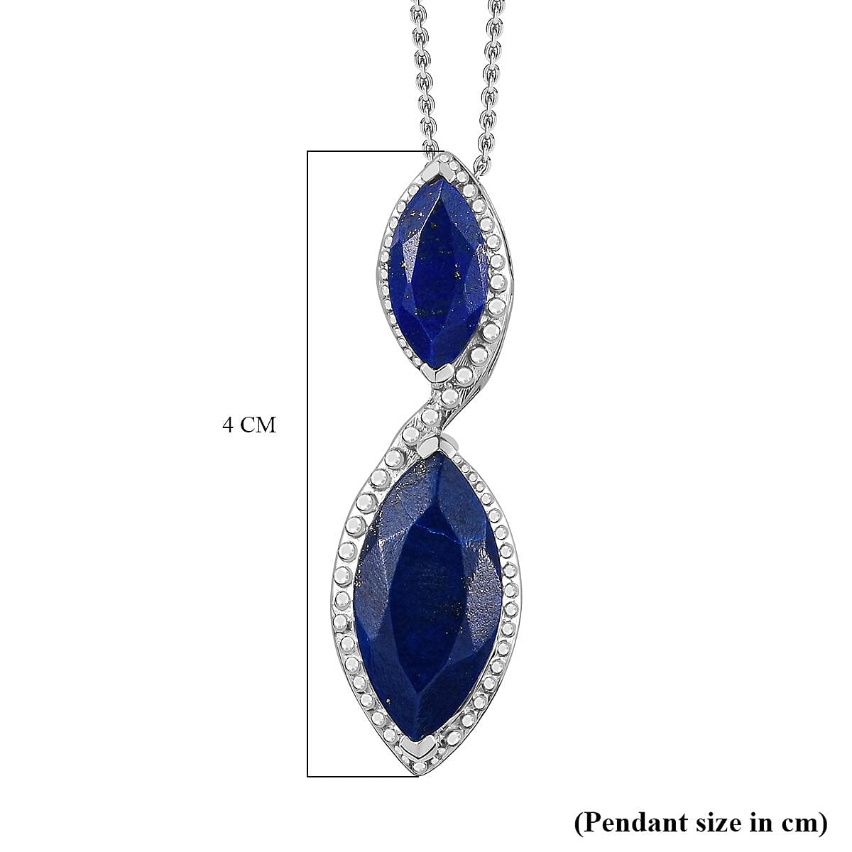 Lapis Lazuli Dangle Pendant with Chain (Size 20) in Platinum Overlay Sterling Silver 8.75 Ct, Silver Wt. 8.32 Gms