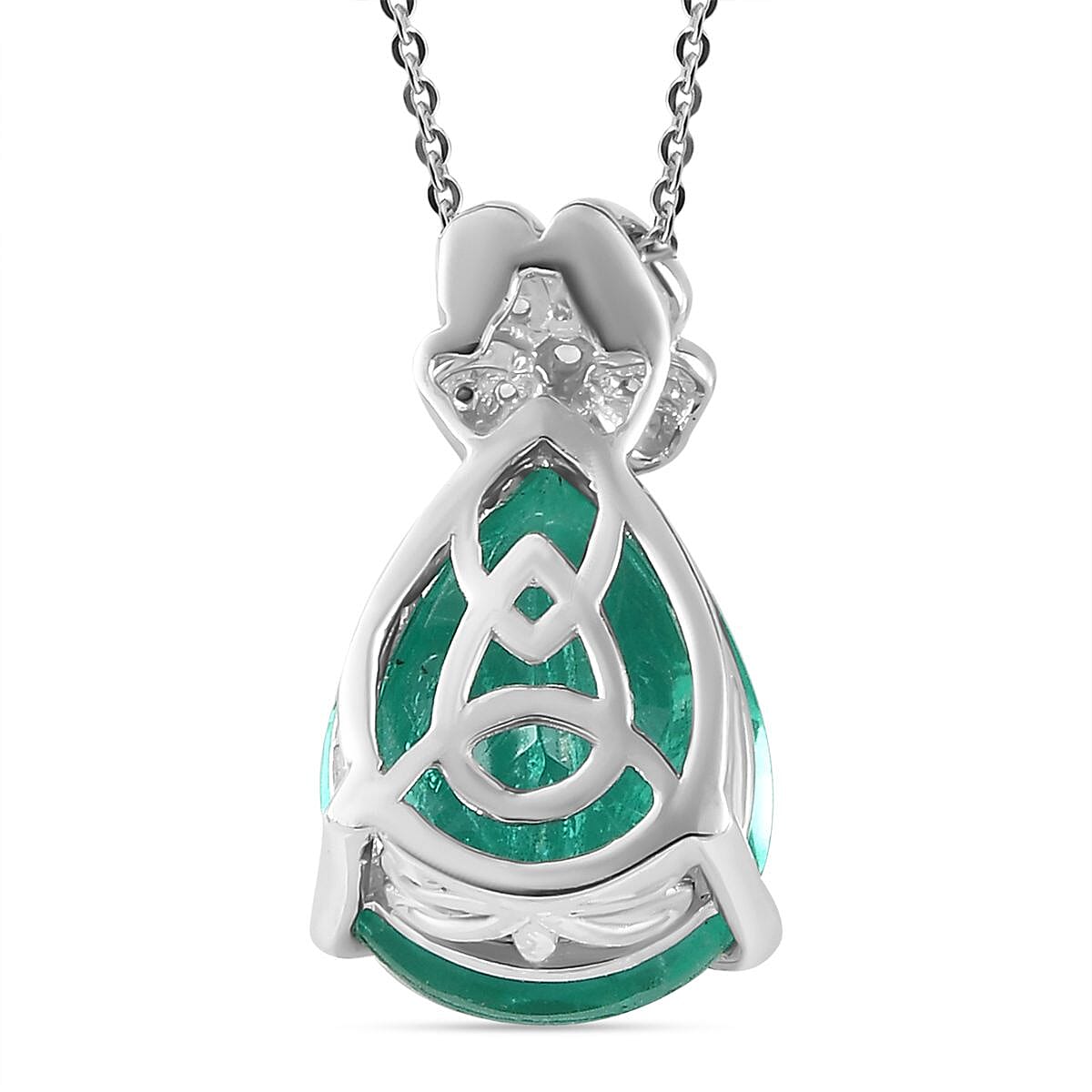 Emeraldine Quartz & Natural Zircon Pendant with Chain (Size 20) in Platinum Overlay Sterling Silver 9.24 Ct. Emeraldine Quartz & Natural Zircon Pendant with Chain (Size 20) in Platinum Overlay Sterling Silver 9.24 Ct.