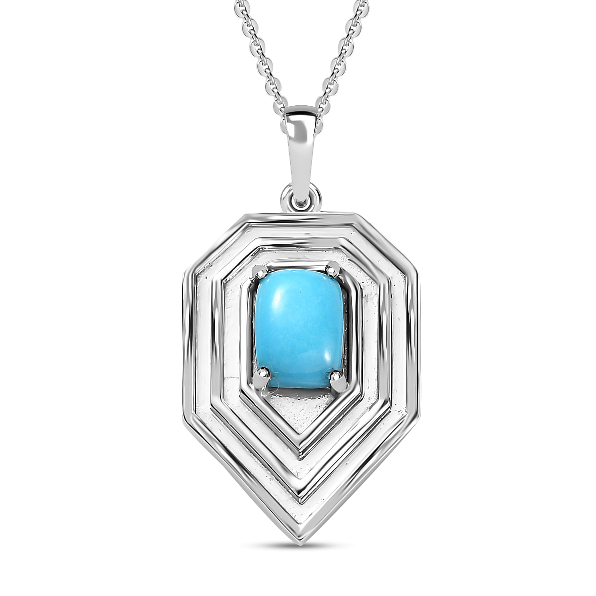 Arizona leeping Beauty Turquoise Pendant with Chain (Size 20) in Platinum Overlay Sterling SIlver 1.309 Ct, Silver  Wt. 6.00 GM