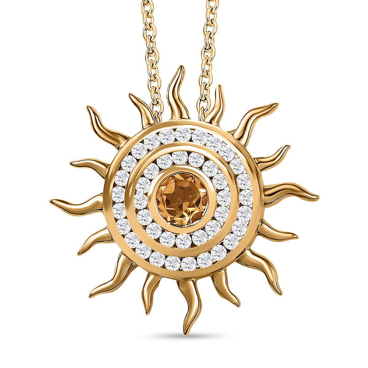 GP Celestial Collection - Citrine & Moissanite Pendant with Chain (Size 20) in 18K Vermeil YG Plated Sterling Silver 1.26 Ct, Silver Wt. 7.56 Gms