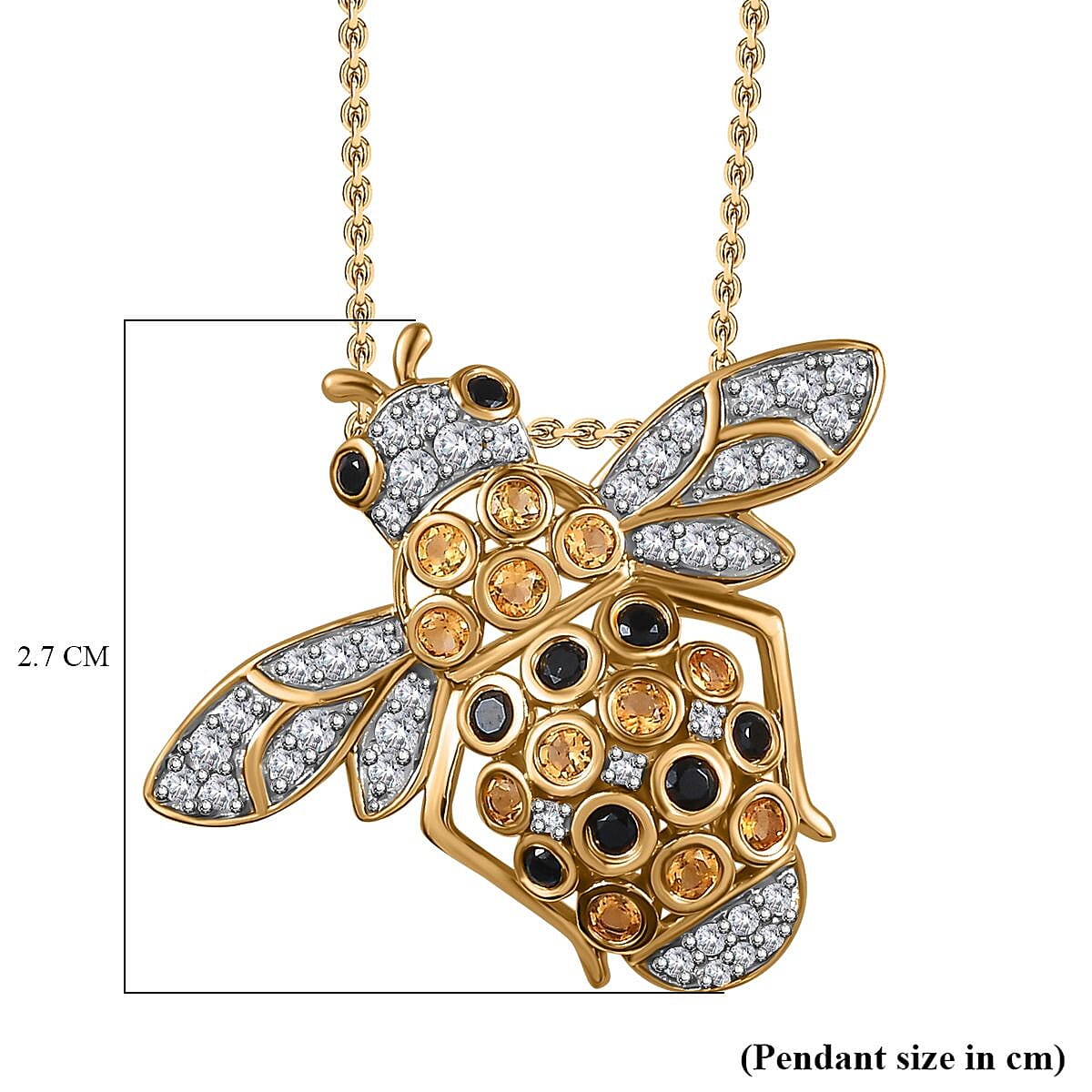 GP Honeycomb Collection - Citrine, Black Spinel & Zircon Pendant with Chain (Size 20) in 18K Gold Vermeil Sterling Silver 1.26 Ct. GP Honeycomb Collection - Citrine, Black Spinel & Zircon Pendant with Chain (Size 20) in 18K Gold Vermeil Sterling Silver 1.26 Ct.