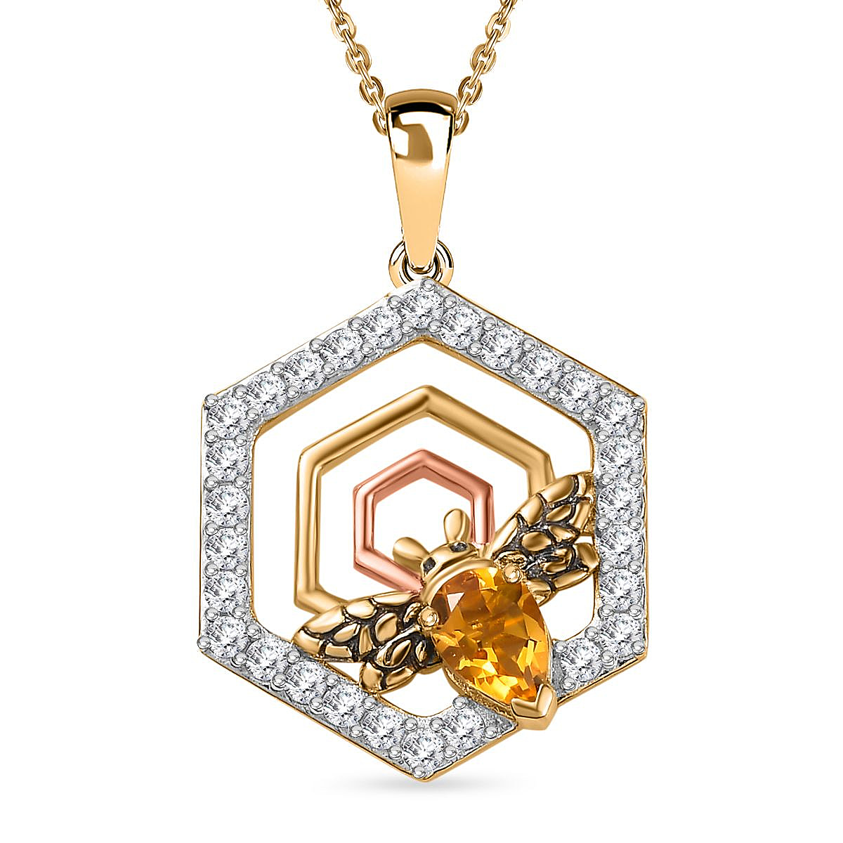GP Honeycomb Collection - Citrine & Natural Zircon Pendant with Chain (Size 20) in Platinum and 18K Gold Vermeil Sterling Silver 2.12 Ct.