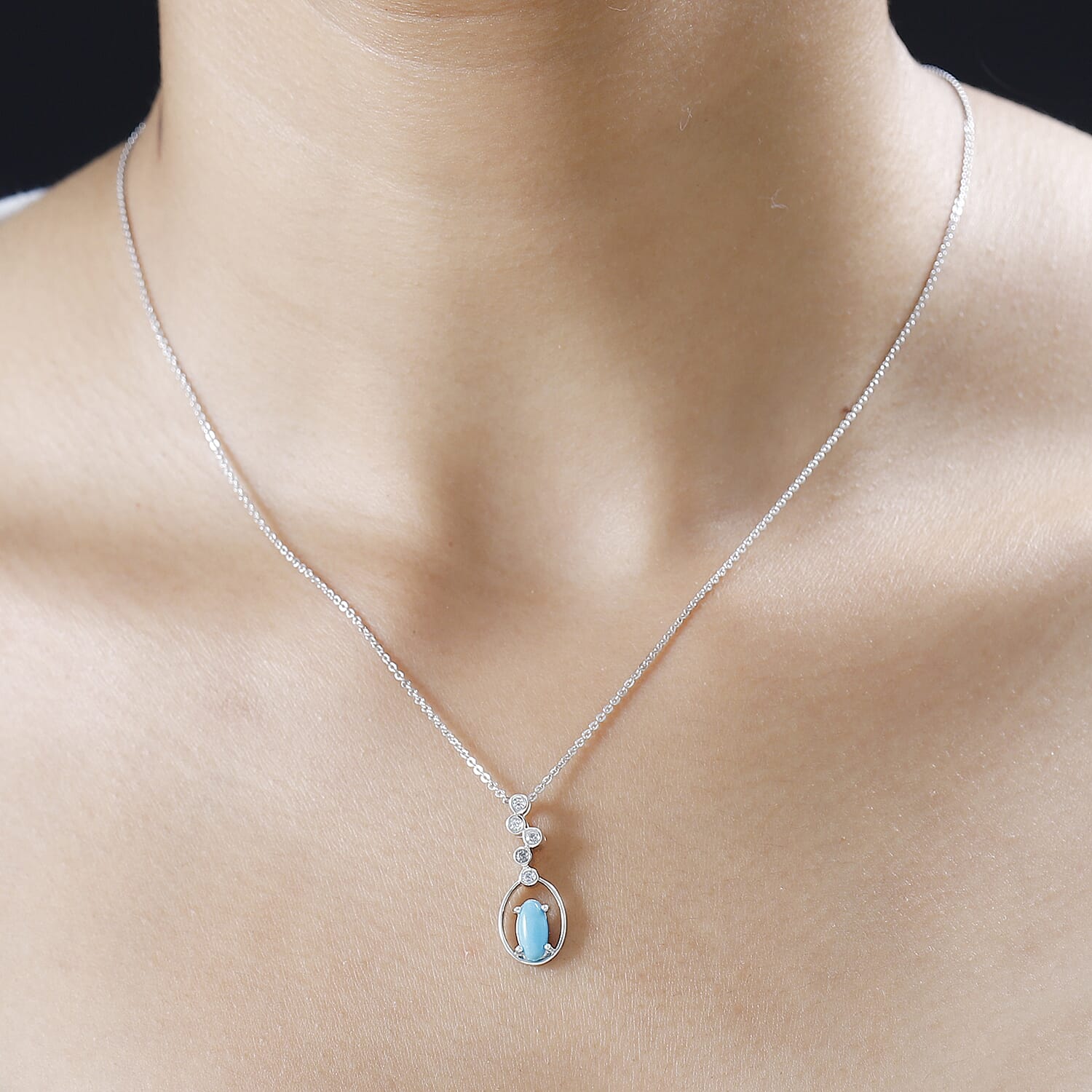 Gem Treasures 20x15mm Sleeping Beauty Turquoise & Zircon Pendant