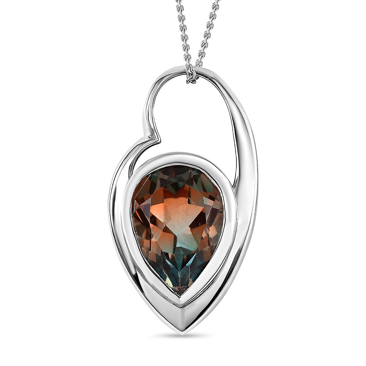 Aqua Terra Costa Quartz Pendant with Chain (Size 20) in Platinum Overlay Sterling Silver 6.40 Ct, Silver Wt 5.45 GM