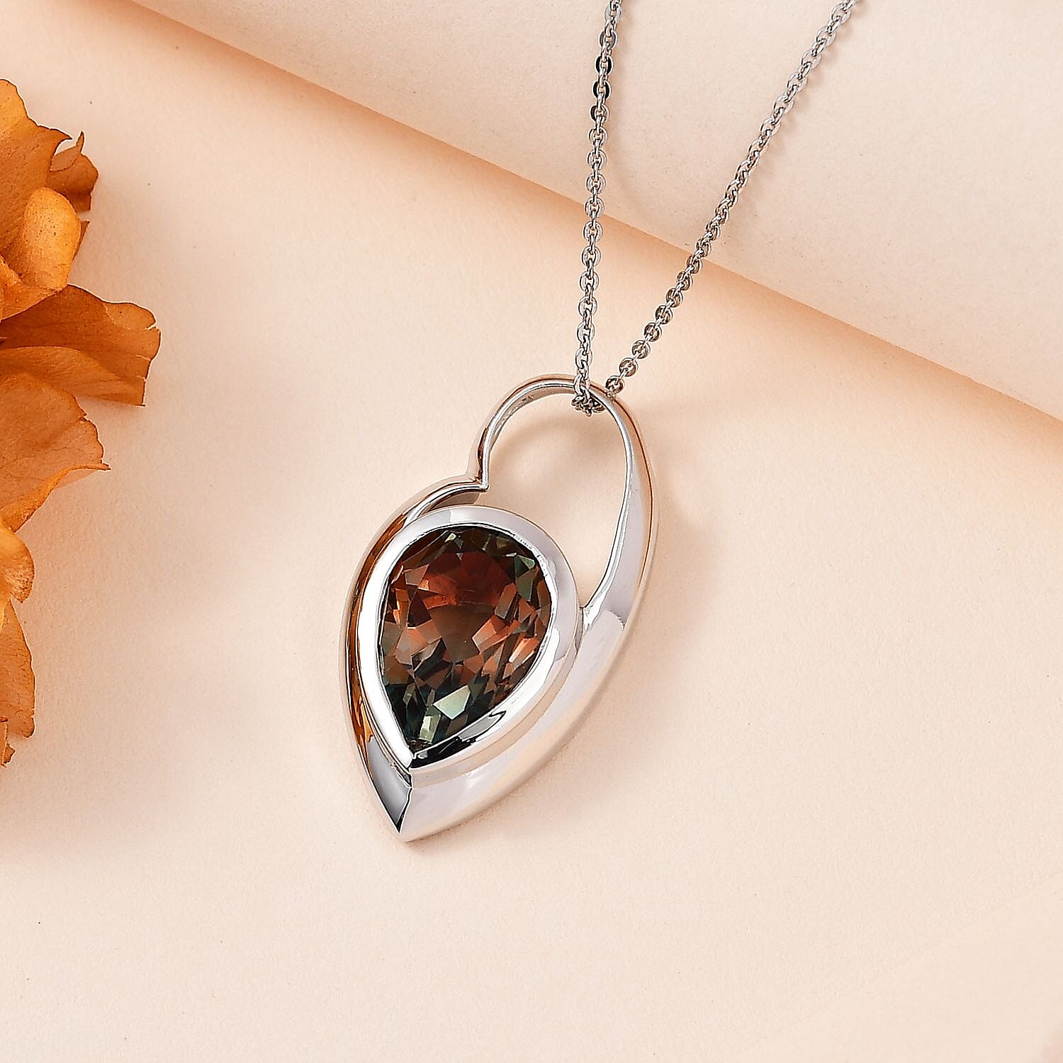 Aqua Terra Costa Quartz Pendant with Chain (Size 20) in Platinum Overlay Sterling Silver 6.40 Ct, Silver Wt 5.45 GM