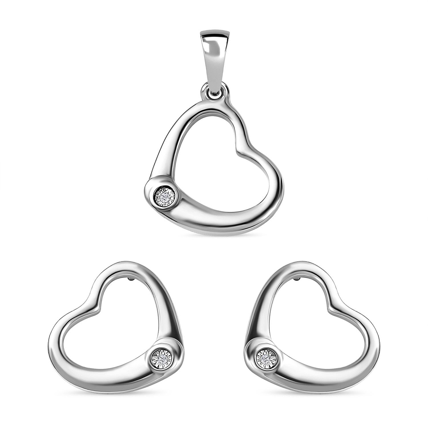 One Time Closeout - 2 Piece Set - Diamond Heart Earrings and Pendant