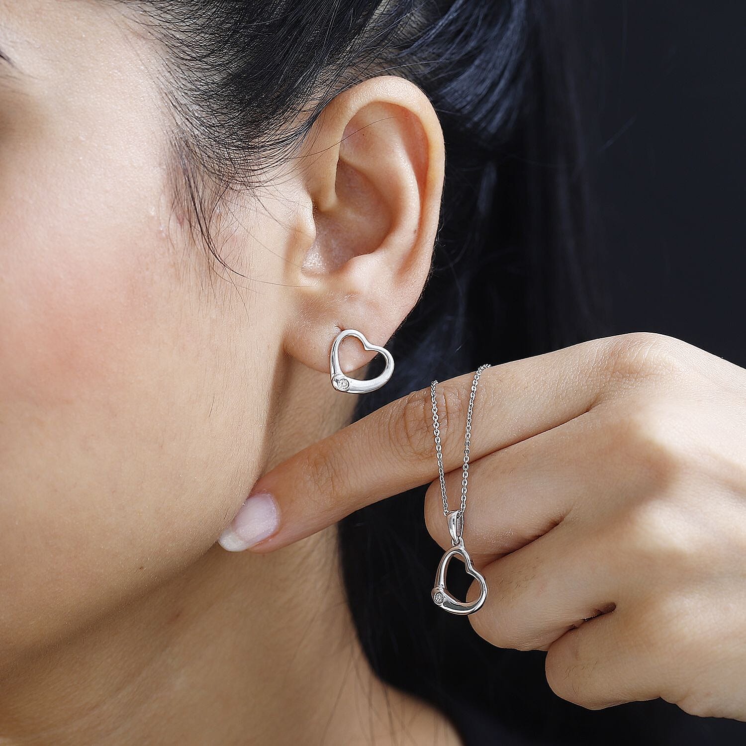  2 Piece Set - Diamond Heart Earrings and Pendant