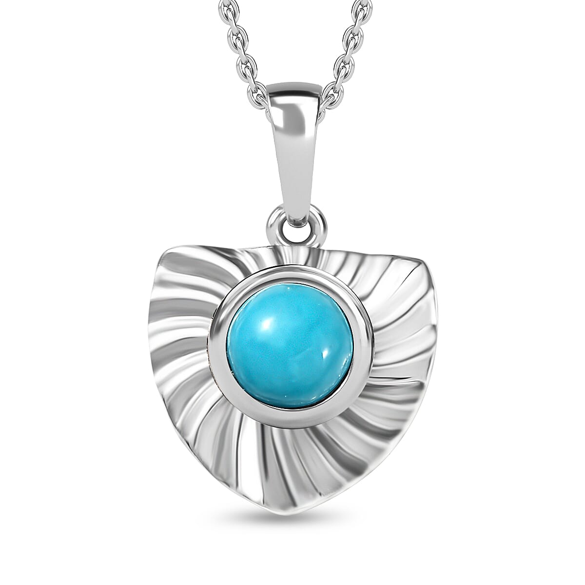 Arizona Sleeping Beauty Turquoise Heart Pendant with Chain (Size 20) in Platinum Overlay Sterling SIlver