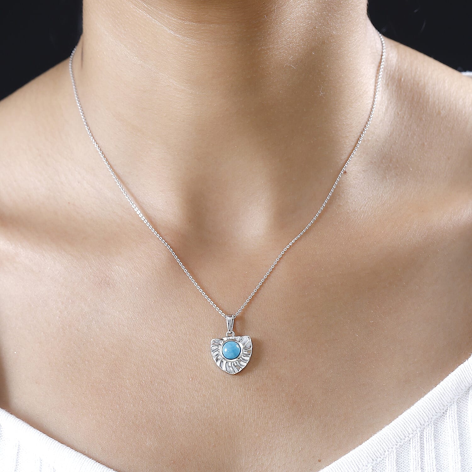 Arizona Sleeping Beauty Turquoise Heart Pendant with Chain (Size 20) in Platinum Overlay Sterling SIlver