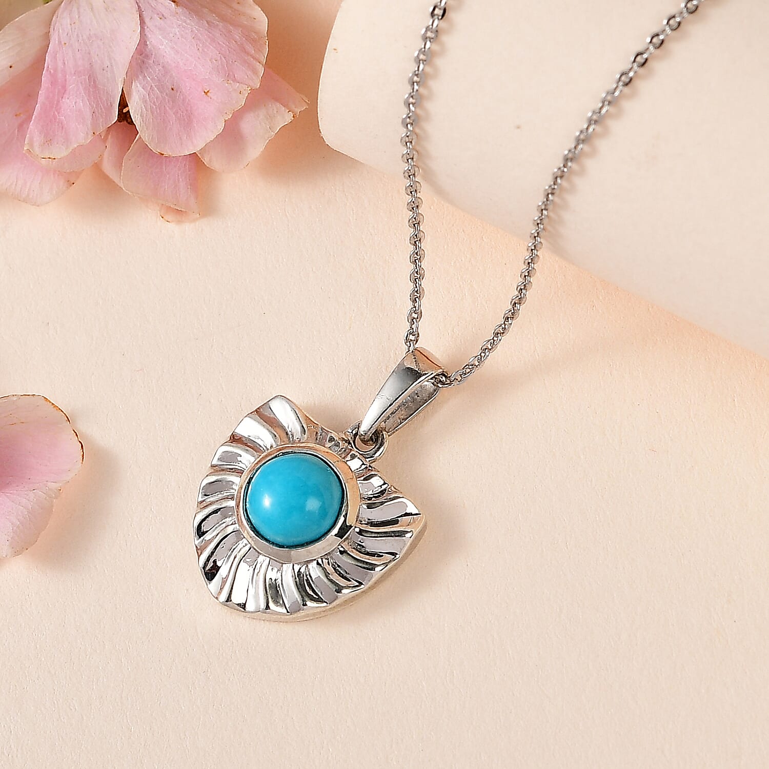 Arizona Sleeping Beauty Turquoise Heart Pendant with Chain (Size 20) in Platinum Overlay Sterling SIlver