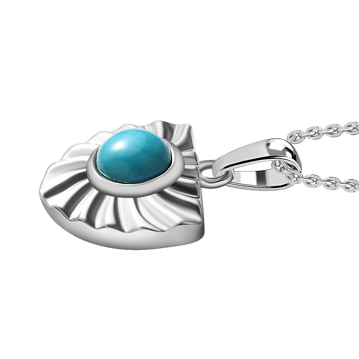 Arizona Sleeping Beauty Turquoise Heart Pendant with Chain (Size 20) in Platinum Overlay Sterling SIlver