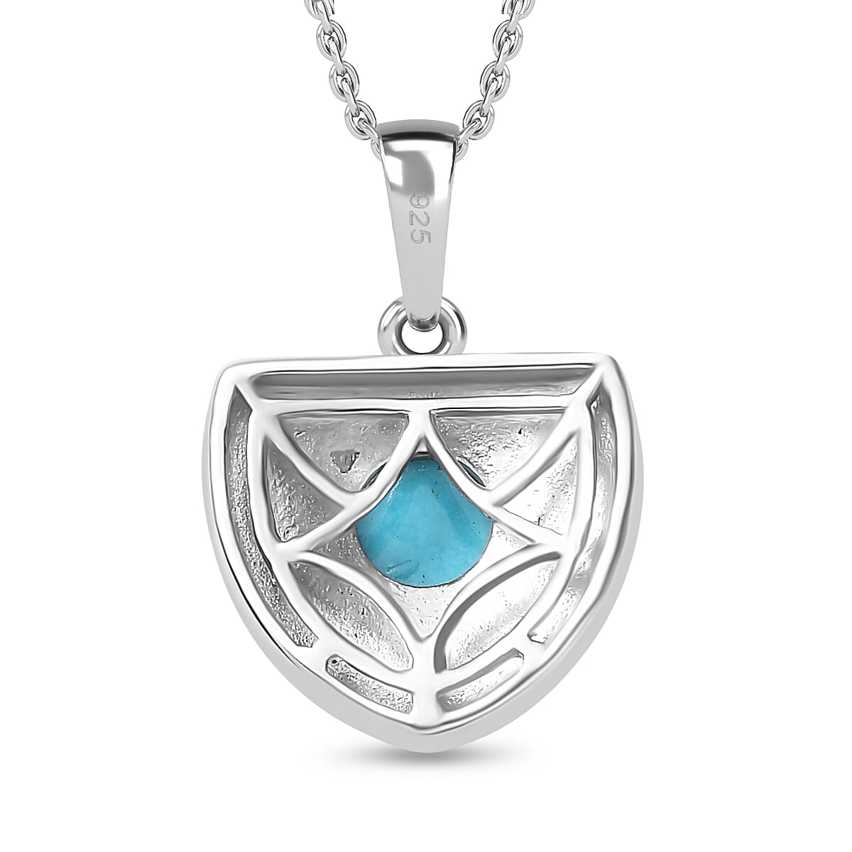 Arizona Sleeping Beauty Turquoise Heart Pendant with Chain (Size 20) in Platinum Overlay Sterling SIlver