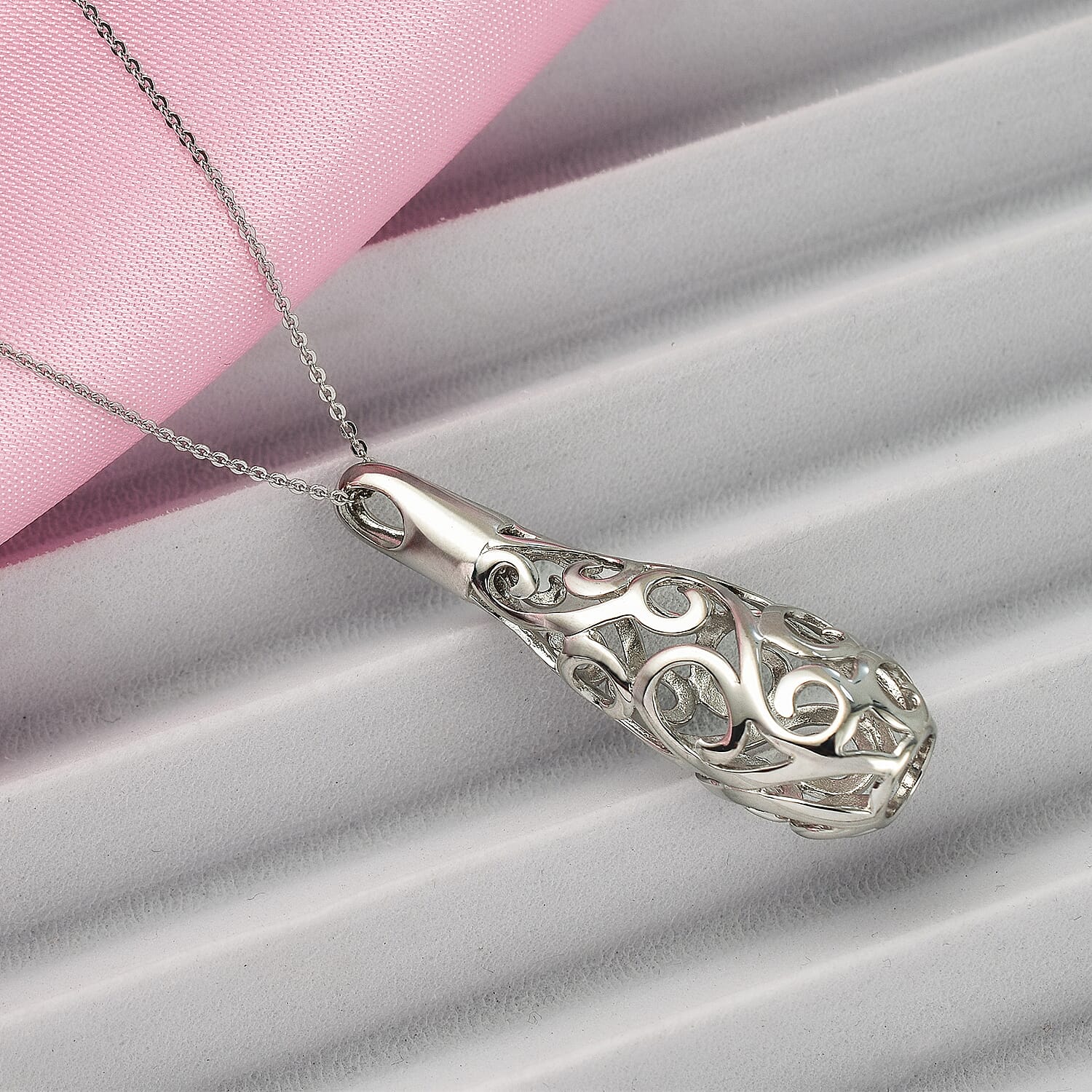 Lucy Q Air Drip Collection - Pendant with Chain (Size 26) in Rhodium Overlay Sterling Silver, Silver Wt. 15.60 Gms