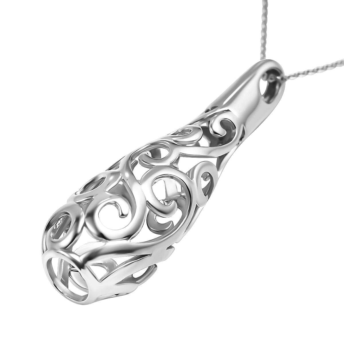 Lucy Q Air Drip Collection - Pendant with Chain (Size 26) in Rhodium Overlay Sterling Silver, Silver Wt. 15.60 Gms