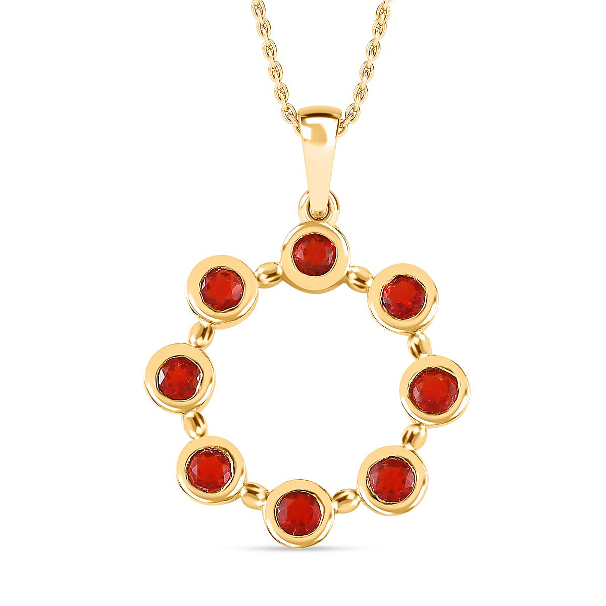 Salamanca Fire Opal Eclipse Pendant with Chain (Size 20) in 18K Gold Vermeil Sterling Silver