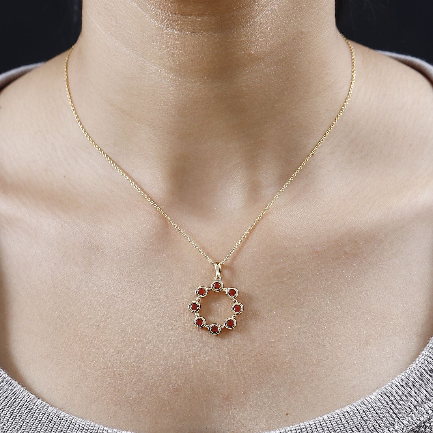 Salamanca Fire Opal Eclipse Pendant with Chain (Size 20) in 18K Gold Vermeil Sterling Silver